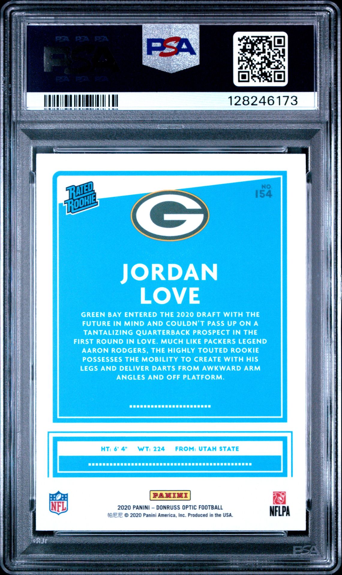 2020 Panini Donruss Optic Jordan Love #154 Gem Mt 10 back