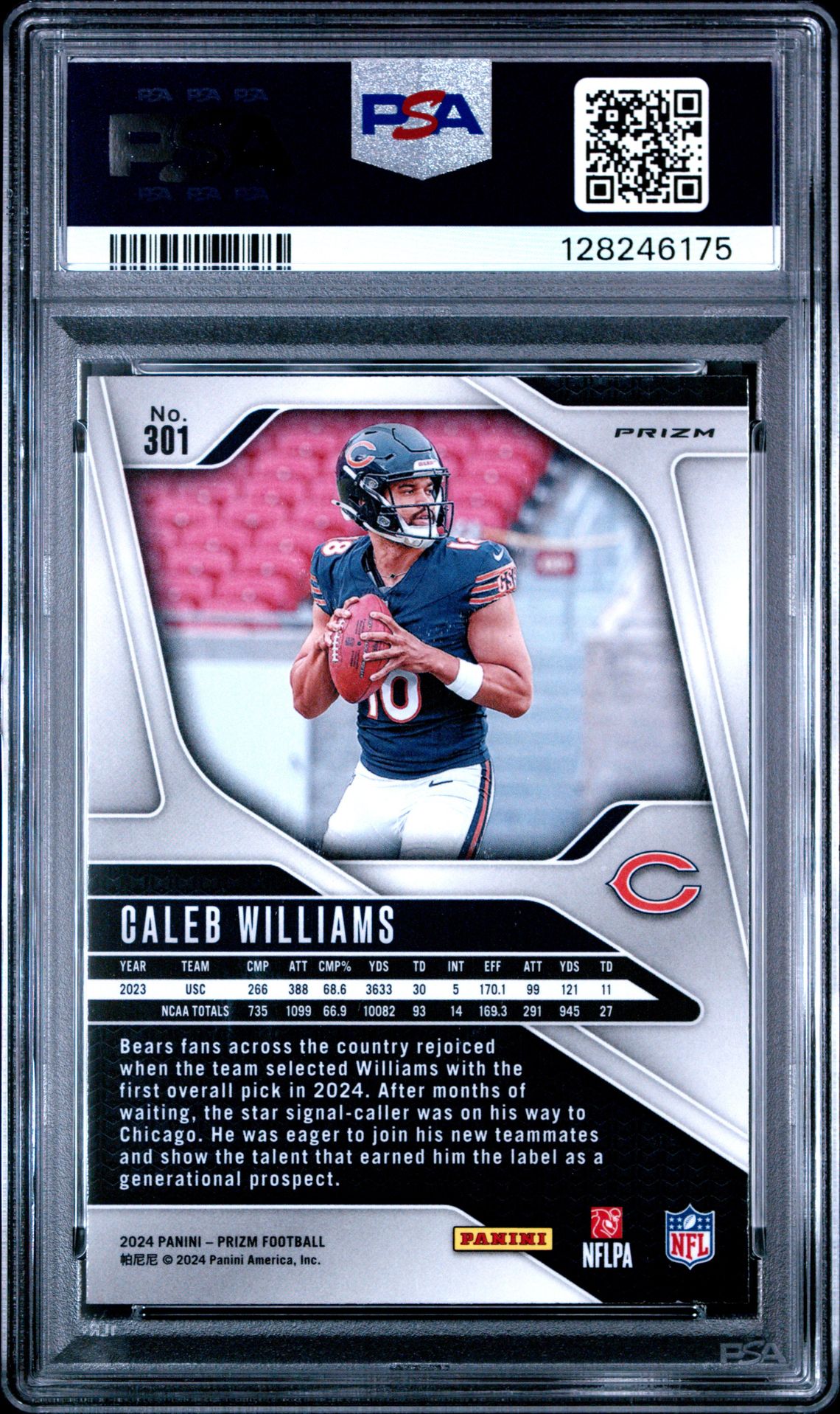 2024 Panini Prizm Caleb Williams #301 (Disco Prizm) Gem Mt 10 back