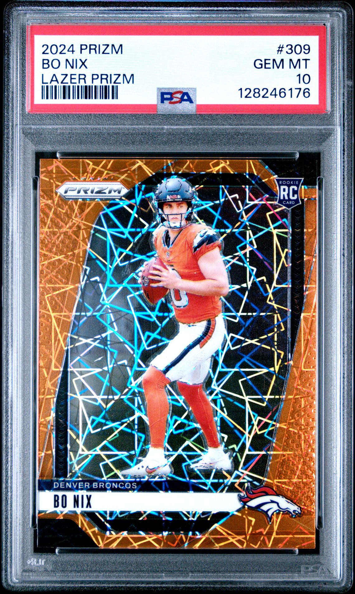 2024 Panini Prizm Bo Nix #309 (Lazer Prizm) Gem Mt 10 front