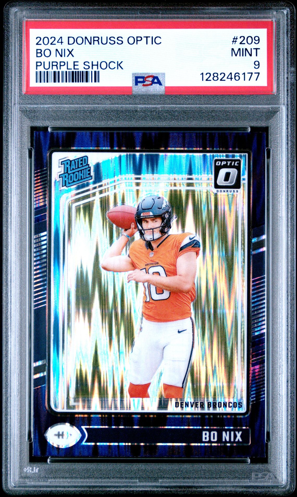 2024 Panini Donruss Optic Bo Nix #209 (Purple Shock) Mint 9 front