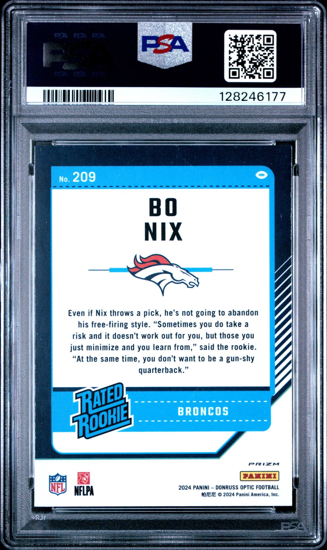 2024 Panini Donruss Optic Bo Nix #209 (Purple Shock) Mint 9 back