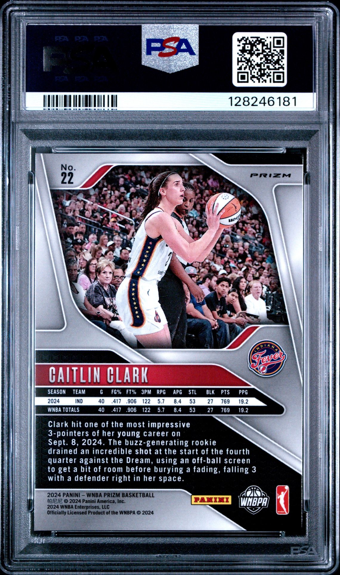 2024 Panini Prizm Wnba Caitlin Clark #22 (Blue Velocity) Gem Mt 10 back
