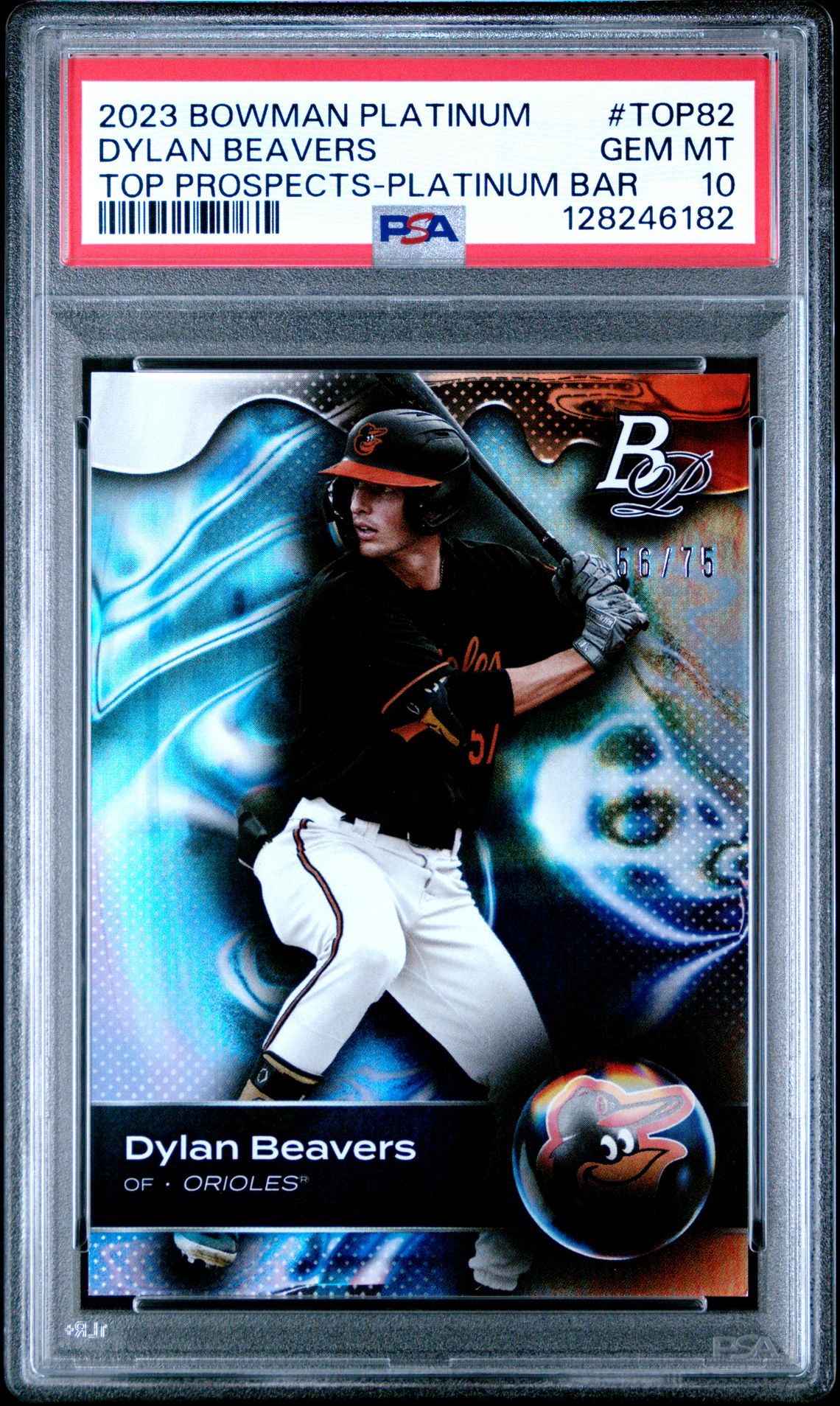 2023 Bowman Platinum Top Prospects Dylan Beavers #Top82 (Top Prospects-Platinum Bar) Gem Mt 10 front