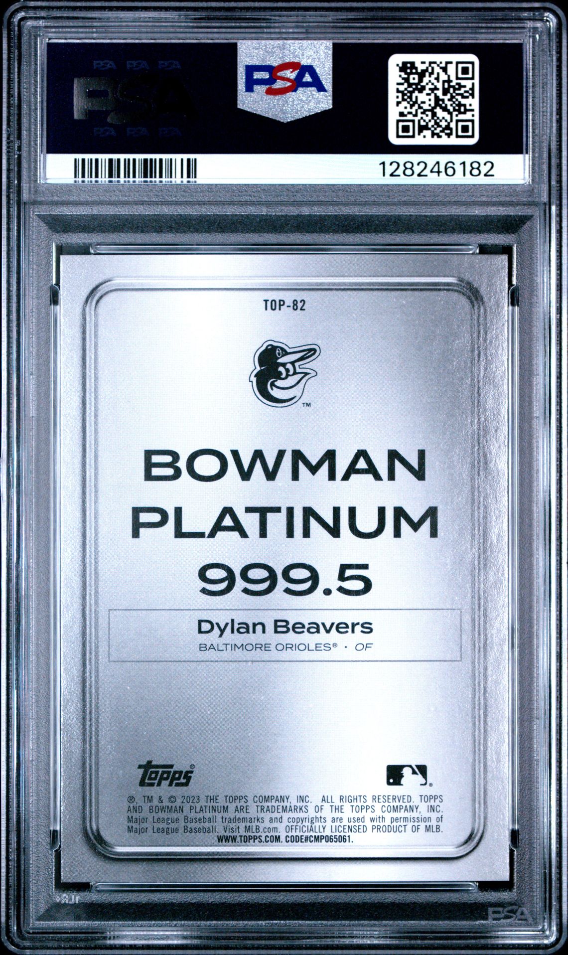 2023 Bowman Platinum Top Prospects Dylan Beavers #Top82 (Top Prospects-Platinum Bar) Gem Mt 10 back