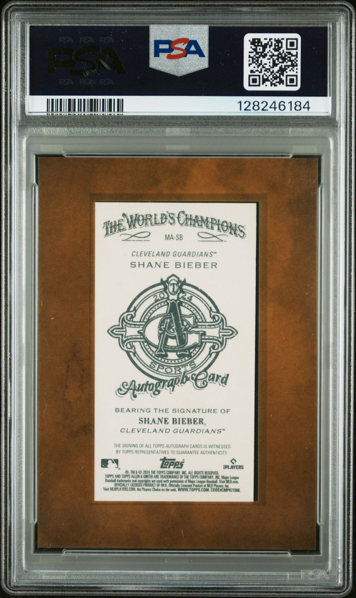 2024 Topps Allen & Ginter Mini Baseball Autographs Shane Bieber #Masb Mint 9 back