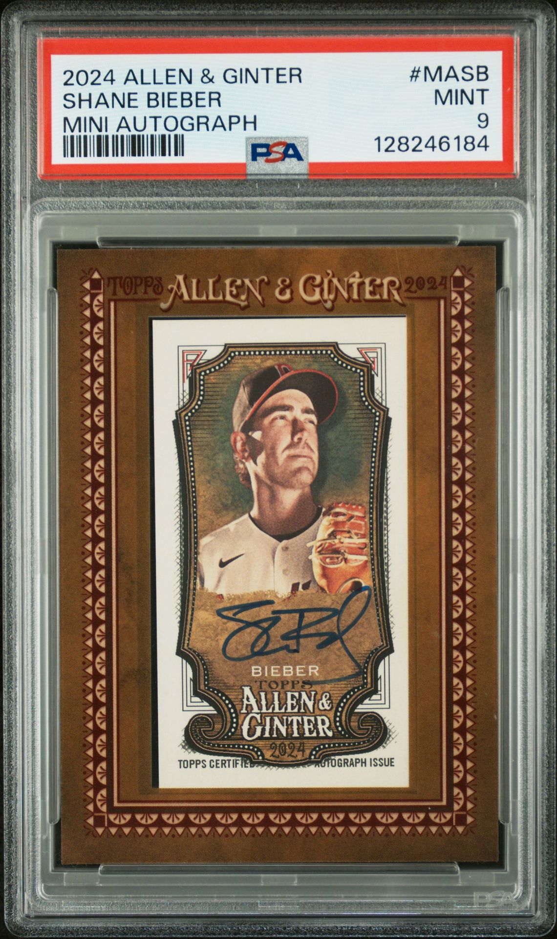 2024 Topps Allen & Ginter Mini Baseball Autographs Shane Bieber #Masb Mint 9 front