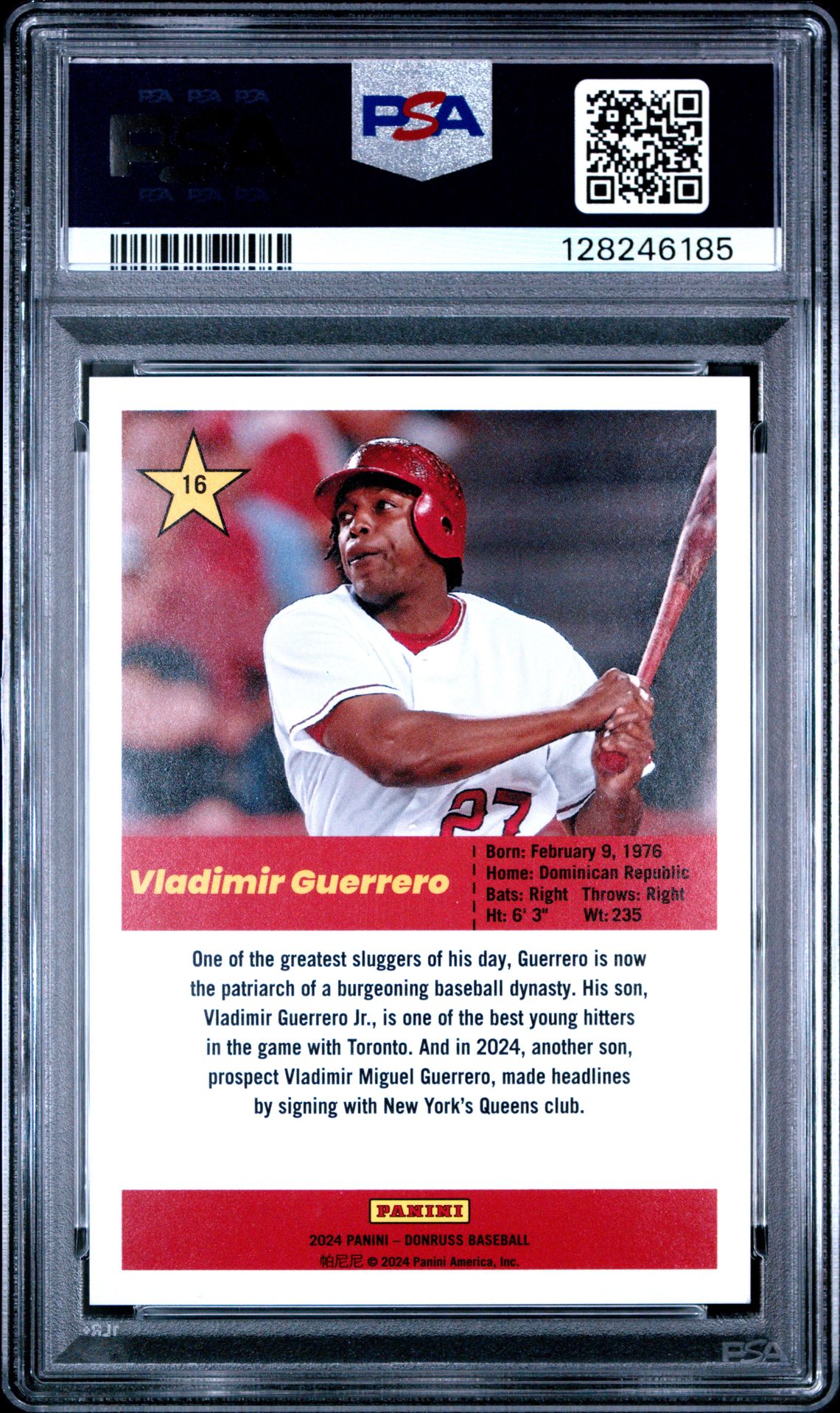 2024 Panini Donruss Action All-Stars Vladimir Guerrero #16 (Action All-Stars-Green Ice) Gem Mt 10 back
