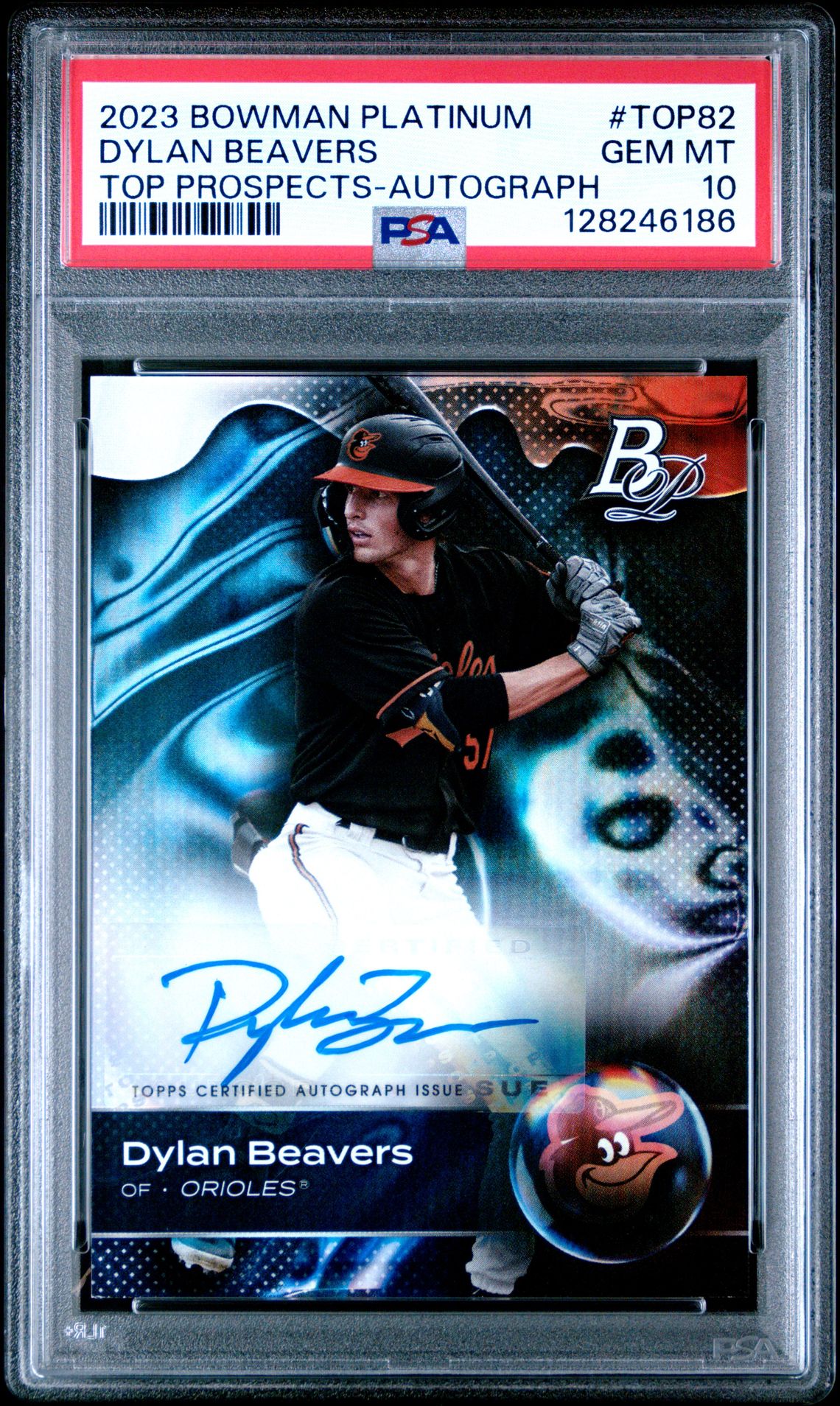 2023 Bowman Platinum Top Prospects Dylan Beavers #Top82 (Top Prospects-Autograph) Gem Mt 10 front