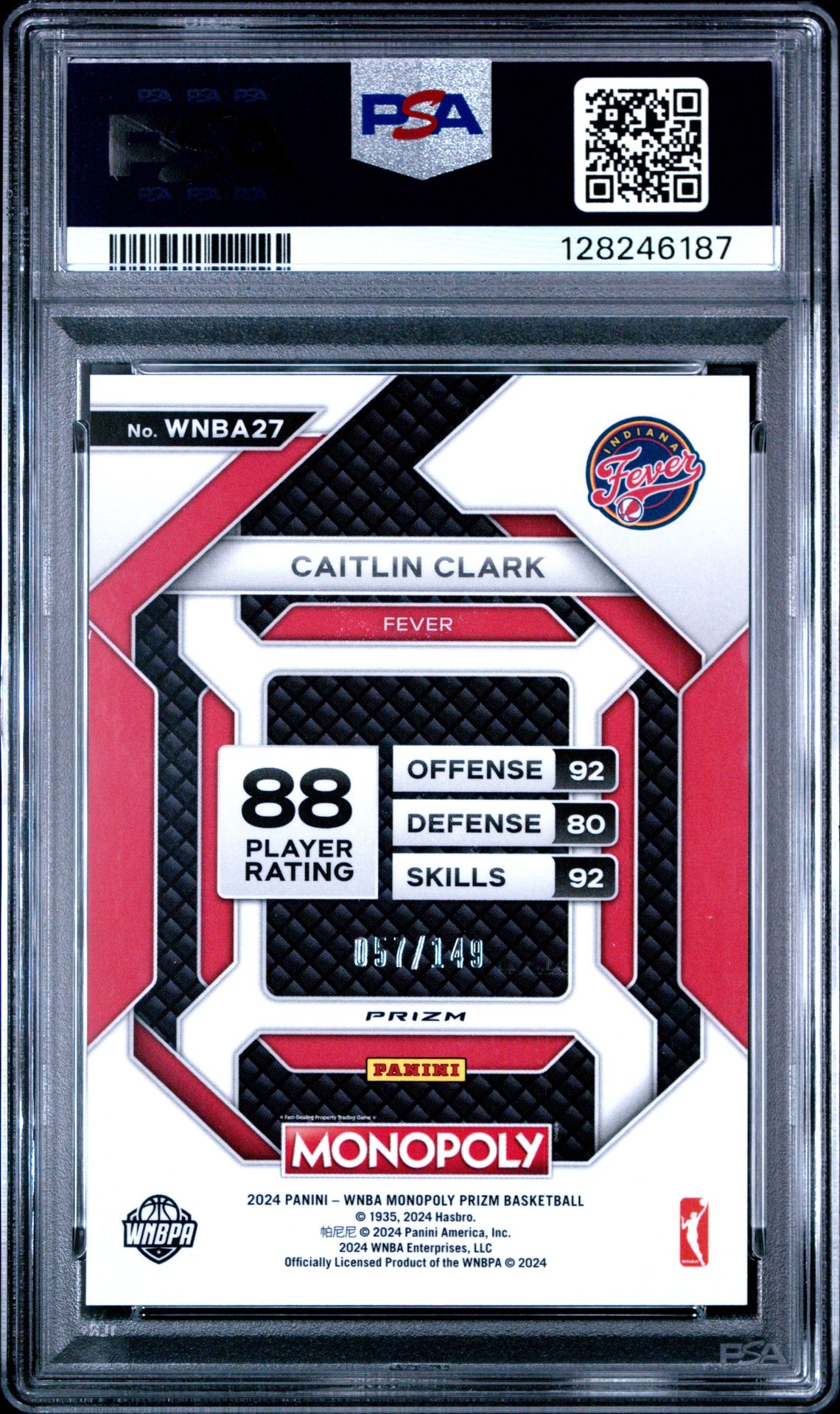 2024 Panini Prizm Monopoly Wnba Insert Caitlin Clark #27 (Insert-Pink Prizm) Gem Mt 10 back