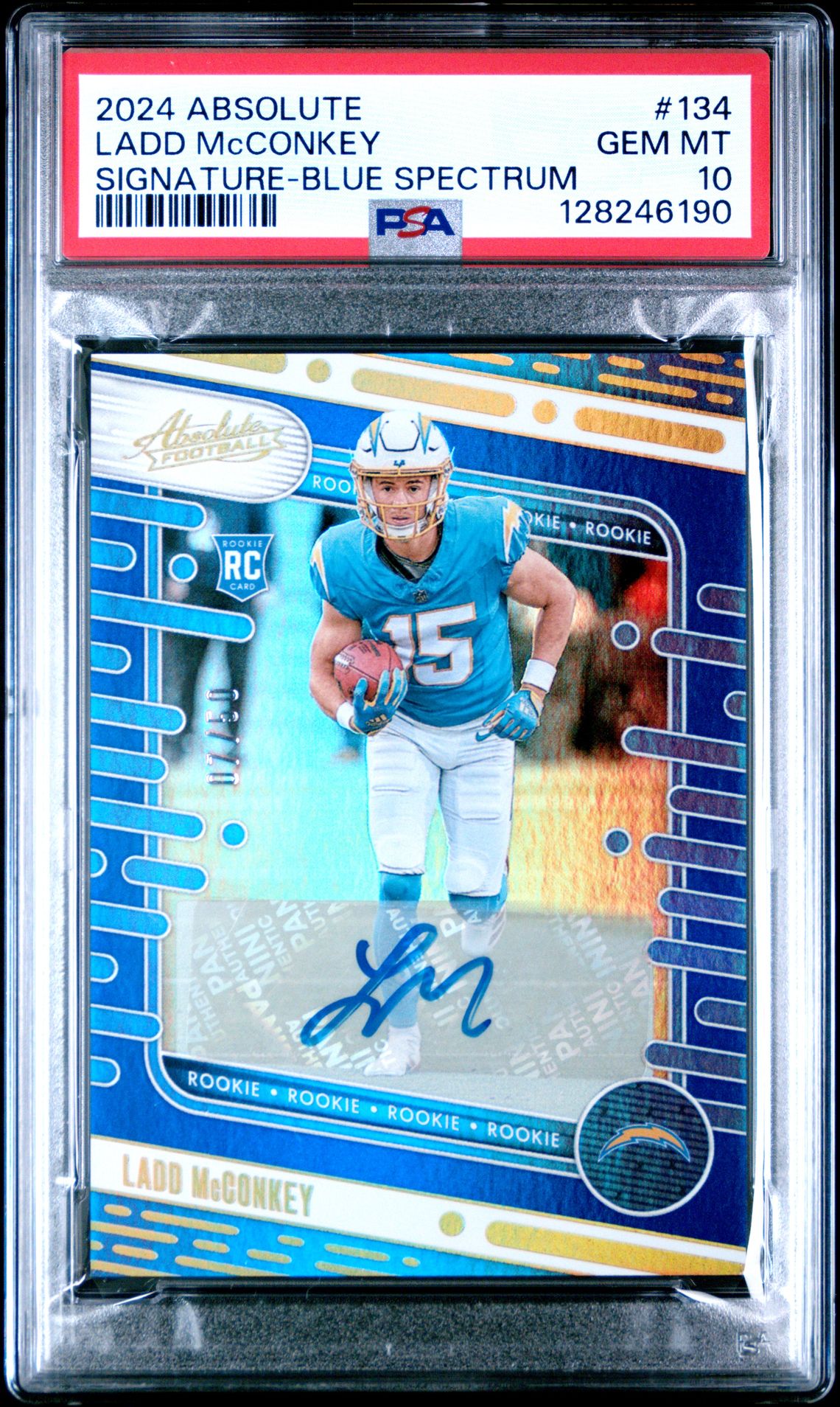 2024 Panini Absolute Ladd Mcconkey #134 (Signature-Blue Spectrum) Gem Mt 10 front