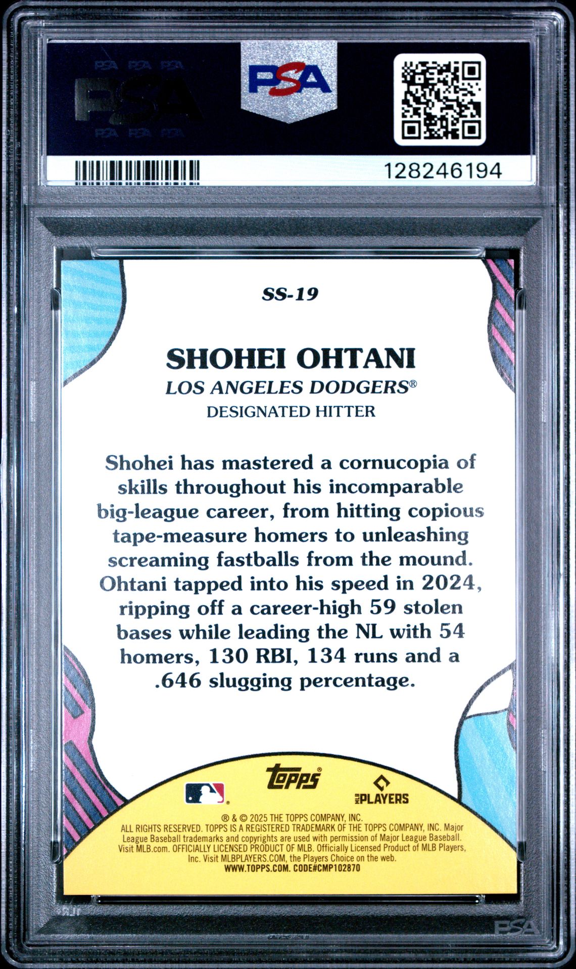 2025 Topps Summer Superstars Shohei Ohtani #Ss19 (Summer Superstars-Pink Foil) Gem Mt 10 back