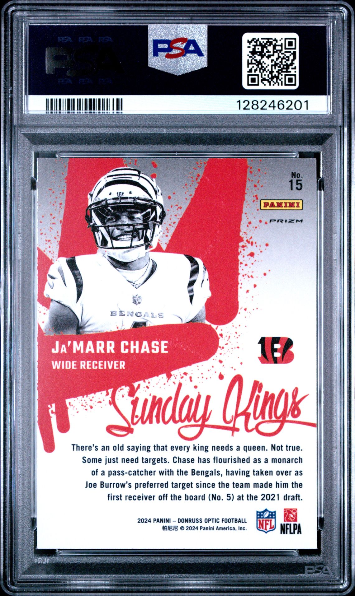 2024 Panini Donruss Optic Sunday Kings Ja'marr Chase #15 Gem Mt 10 back