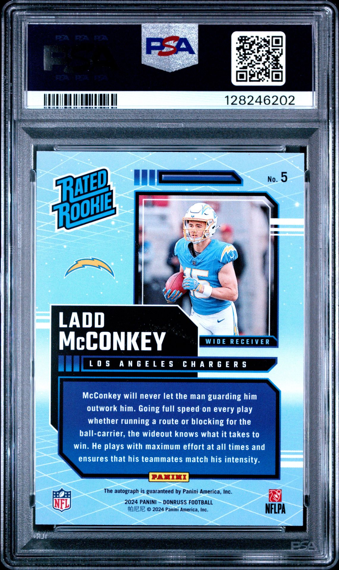2024 Panini Donruss Rated Rookies Retro Autographs Ladd Mcconkey #5 Mint 9 back