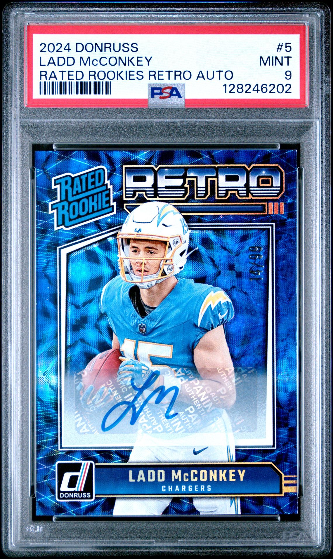 2024 Panini Donruss Rated Rookies Retro Autographs Ladd Mcconkey #5 Mint 9 front