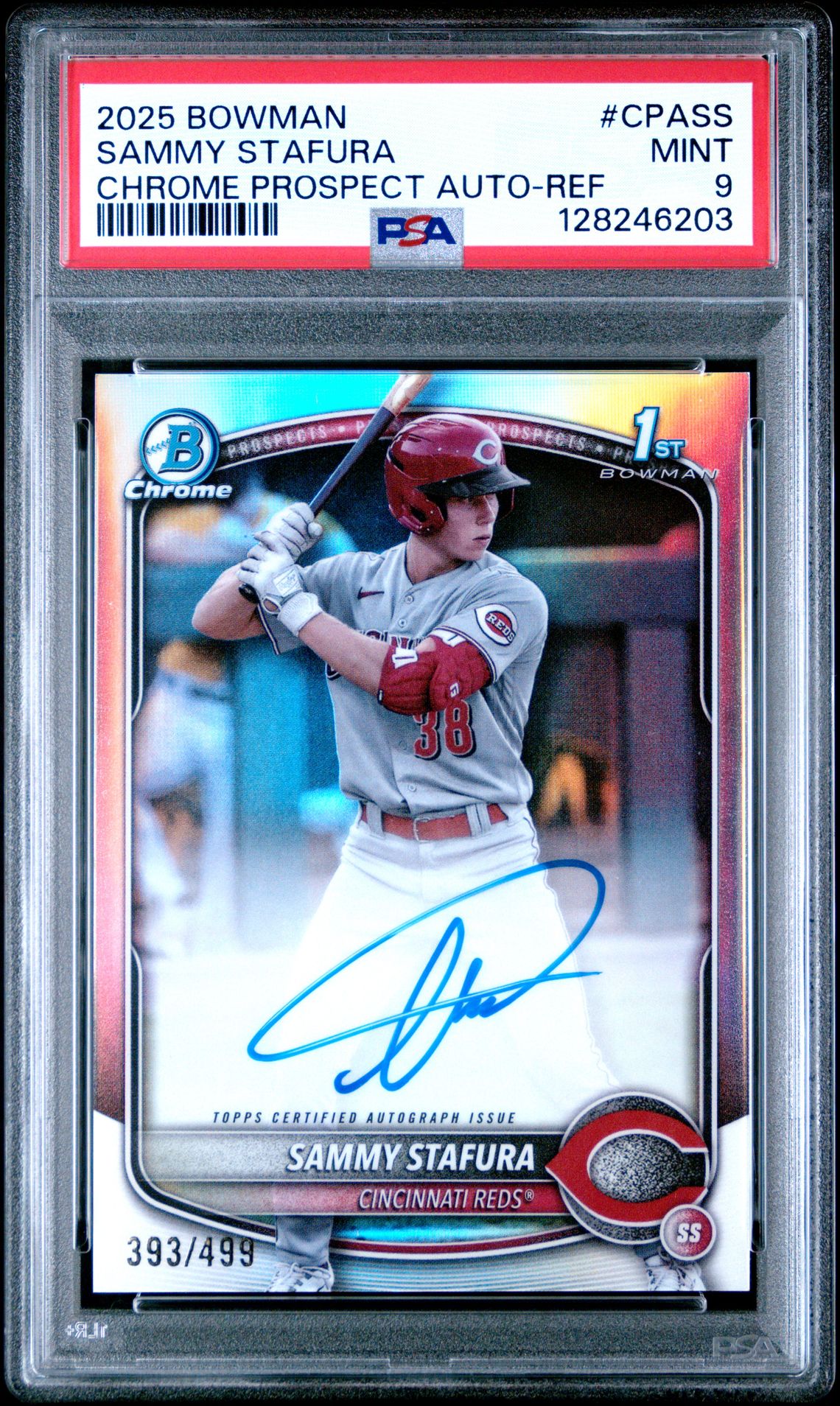 2025 Bowman Chrome Prospect Autographs Sammy Stafura #Cpass (Chrome Prospect Auto-Ref) Mint 9 front