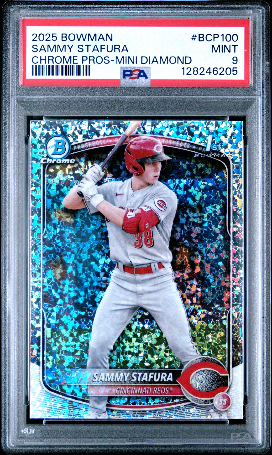 2025 Bowman Chrome Prospects Sammy Stafura #Bcp100 (Chrome Pros-Mini Diamond) Mint 9 front