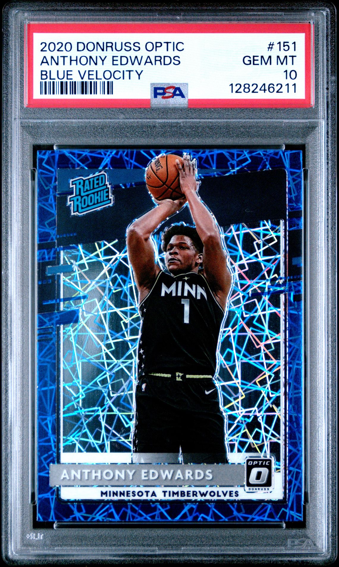 2020 Panini Donruss Optic Anthony Edwards #151 (Blue Velocity) Gem Mt 10 front