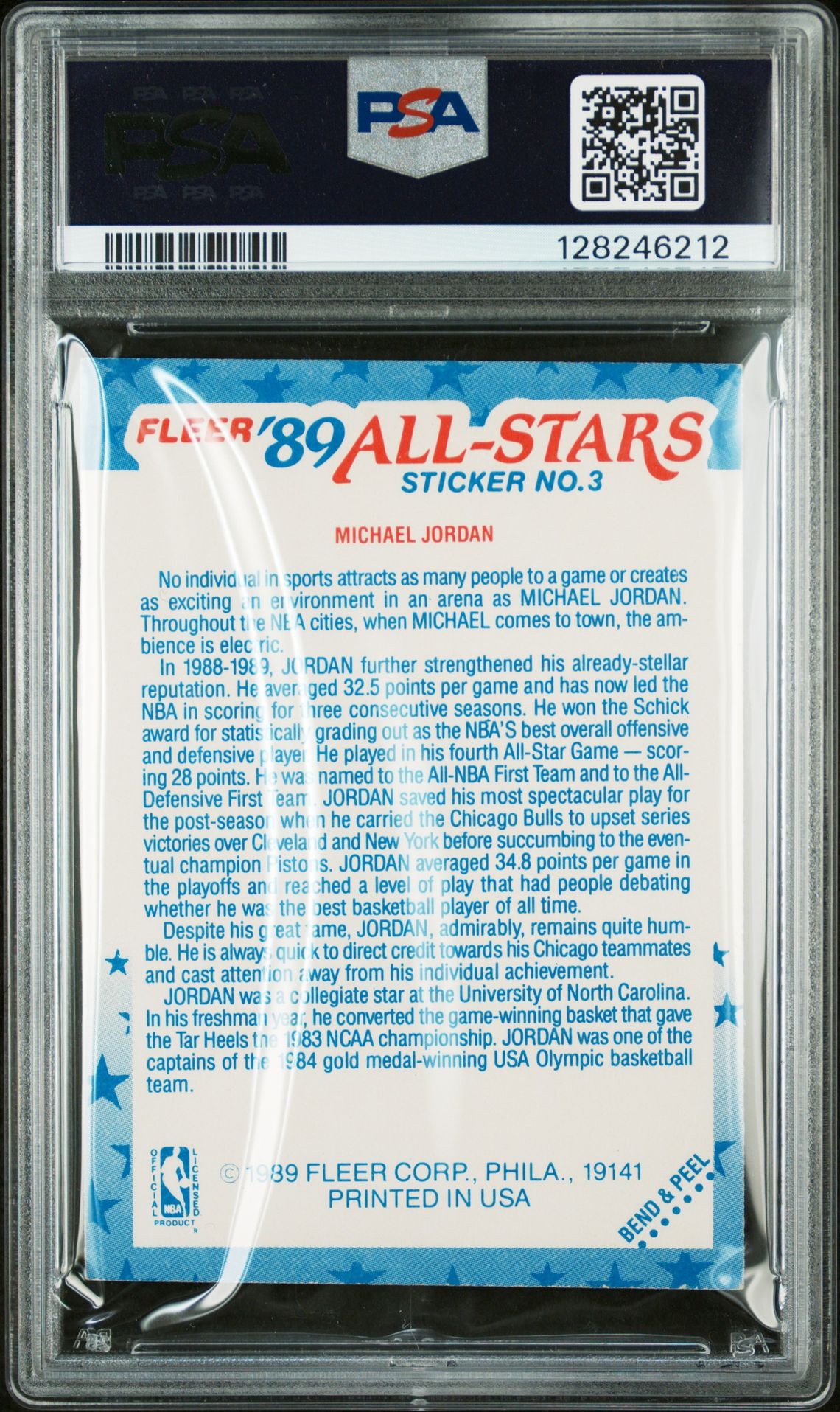 1989 Fleer Sticker Michael Jordan #3 Ex-Mt 6 back