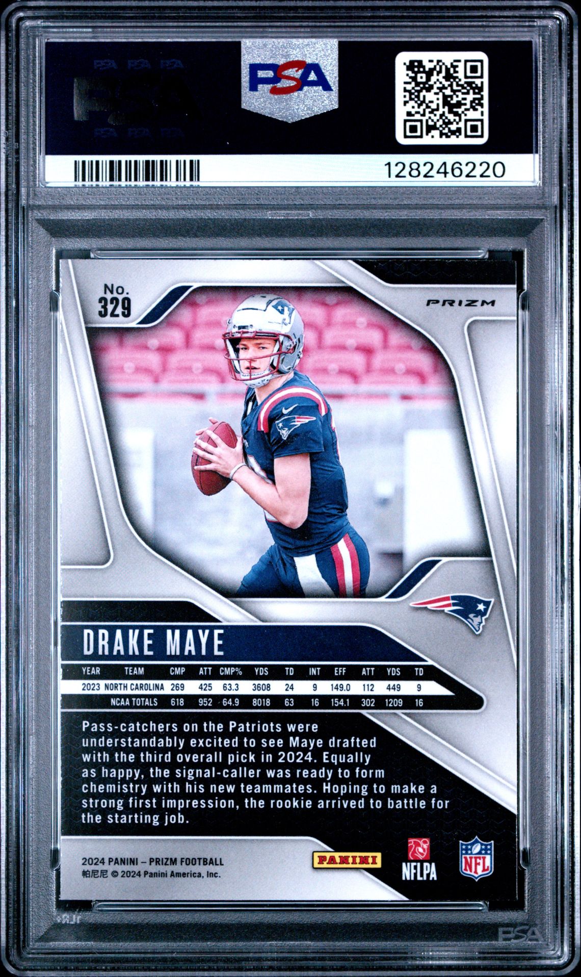 2024 Panini Prizm Drake Maye #329 (Red/White/Blue Prizm) Mint 9 back