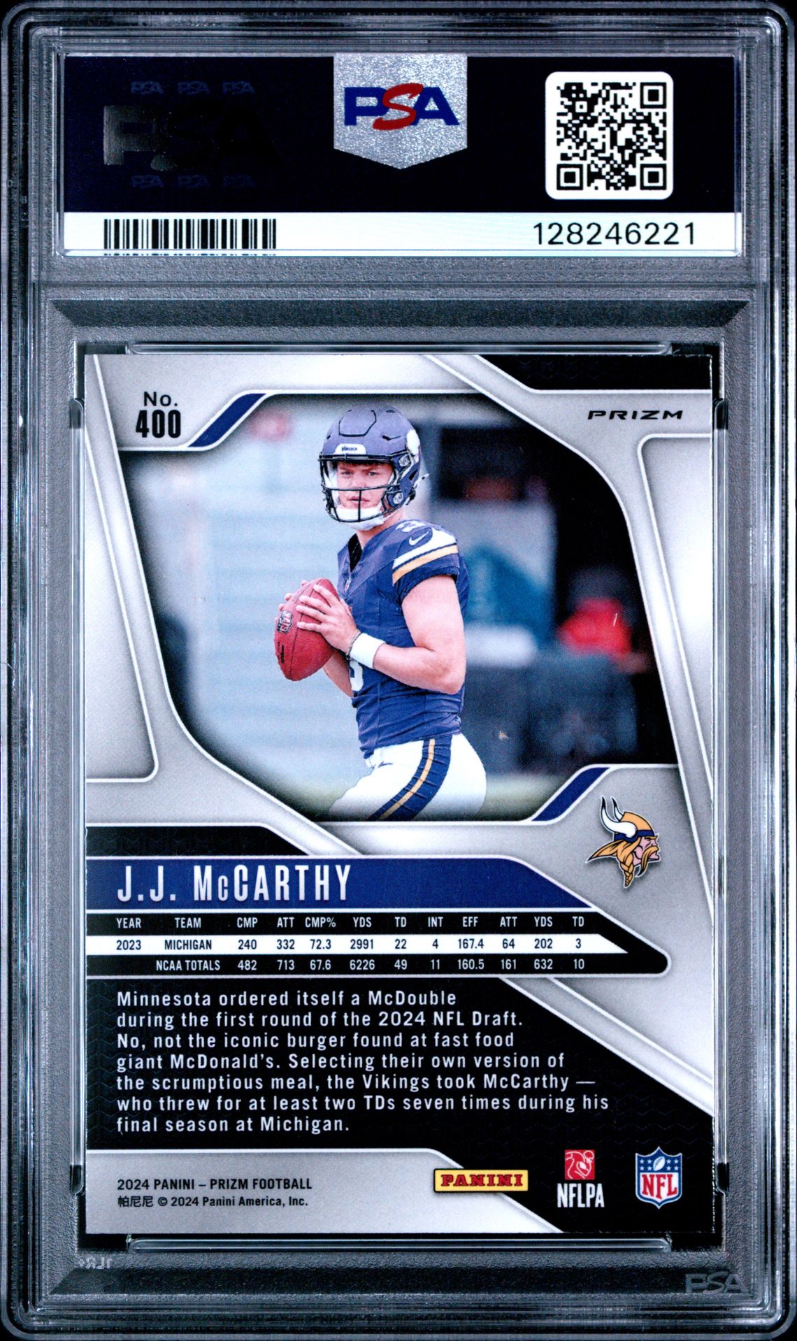 2024 Panini Prizm Jj Mccarthy #400 (Silver Prizm) Gem Mt 10 back