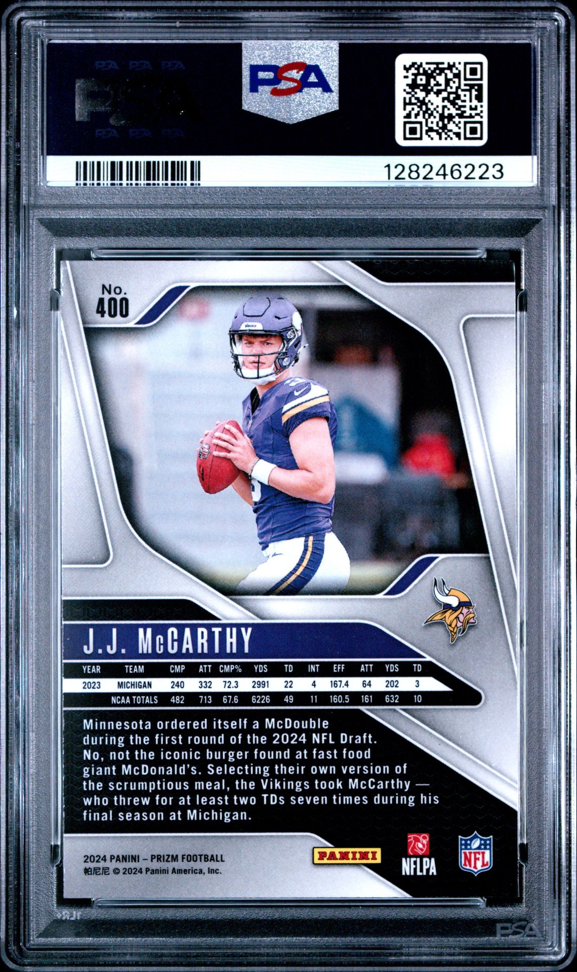 2024 Panini Prizm Jj Mccarthy #400 Mint 9 back