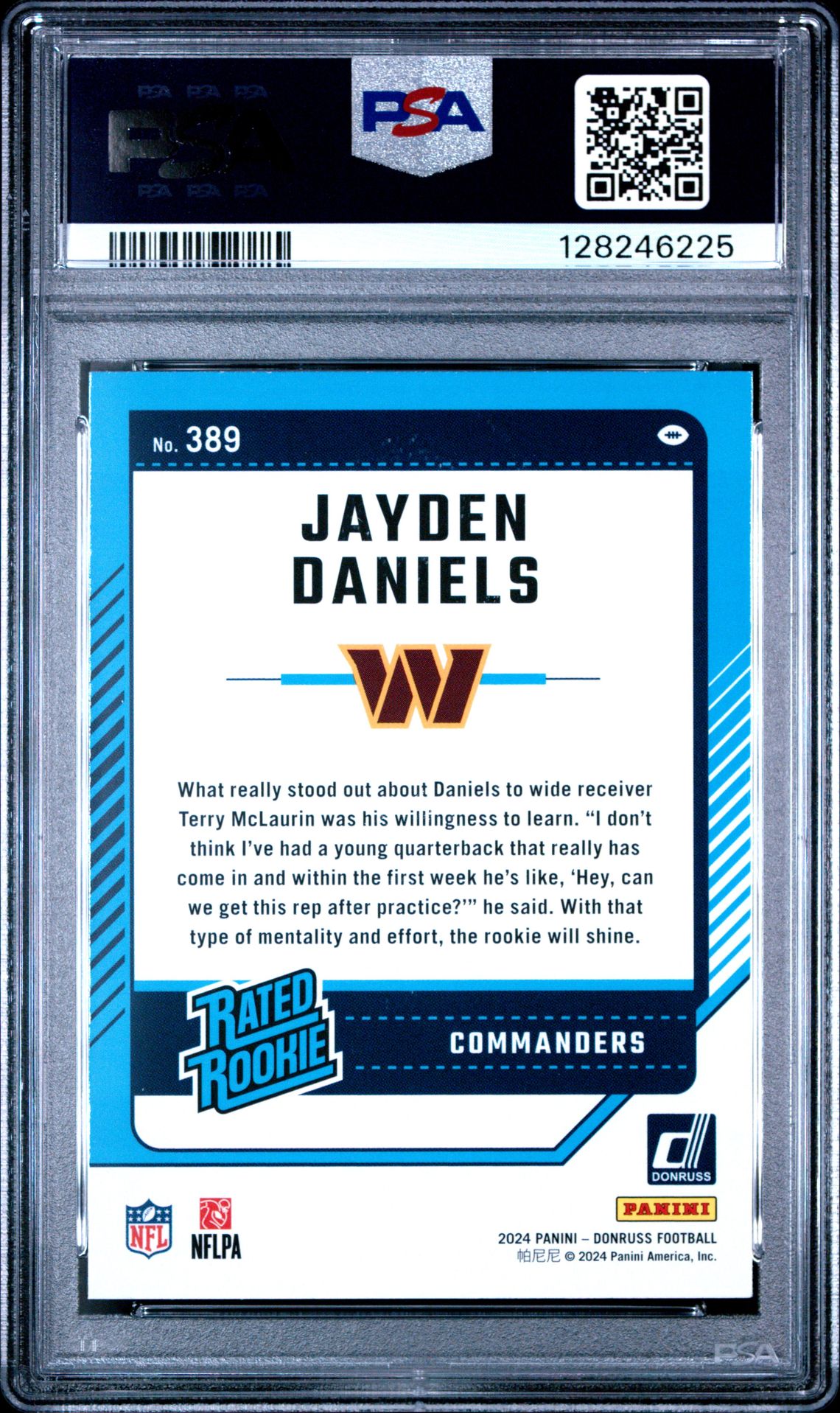 2024 Panini Donruss Jayden Daniels #389 Gem Mt 10 back