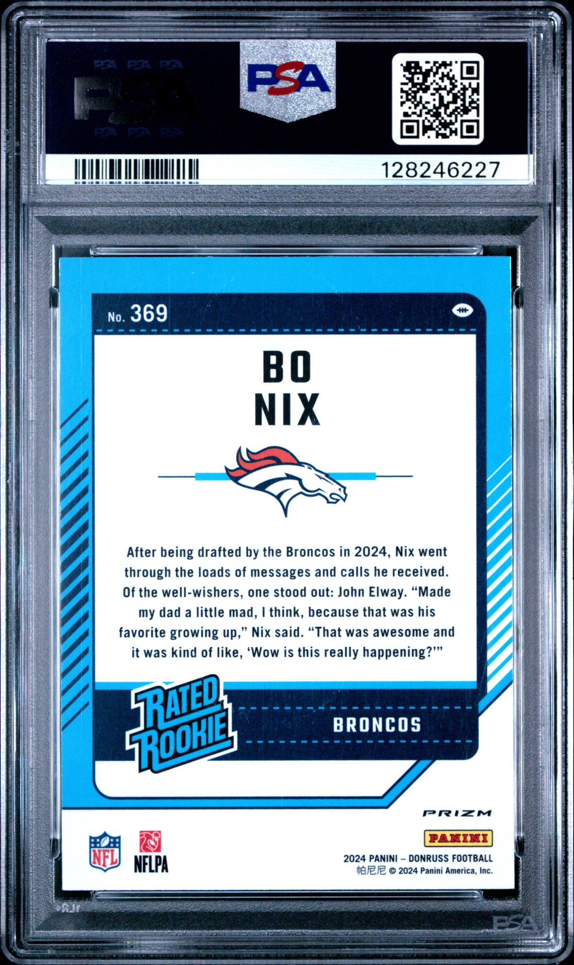 2024 Panini Donruss Bo Nix #369 (Optic Preview-Red & Green) Mint 9 back