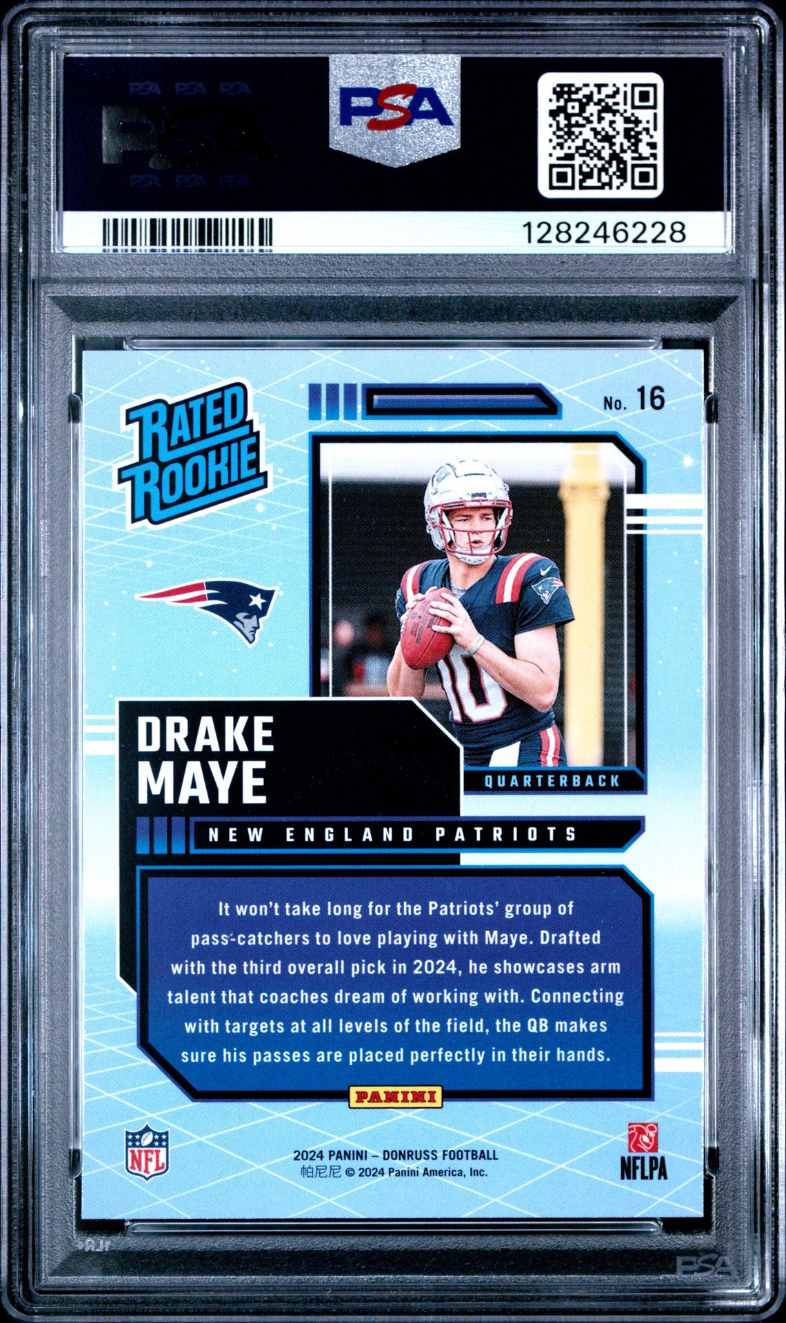 2024 Panini Donruss Rated Rookies Retro Drake Maye #16 Gem Mt 10 back