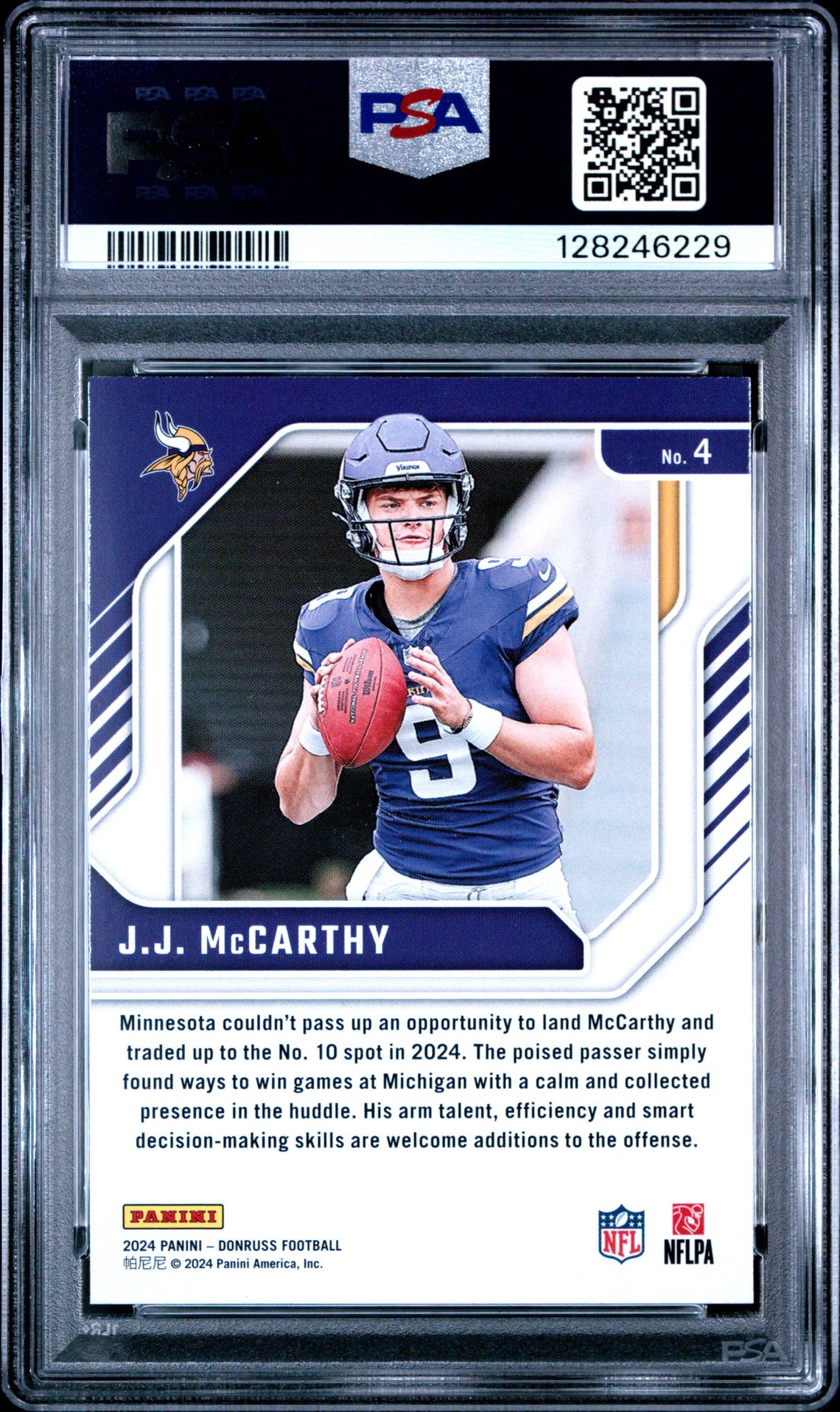 2024 Panini Donruss The Elite Series Rookies Jj Mccarthy #4 Mint 9 back