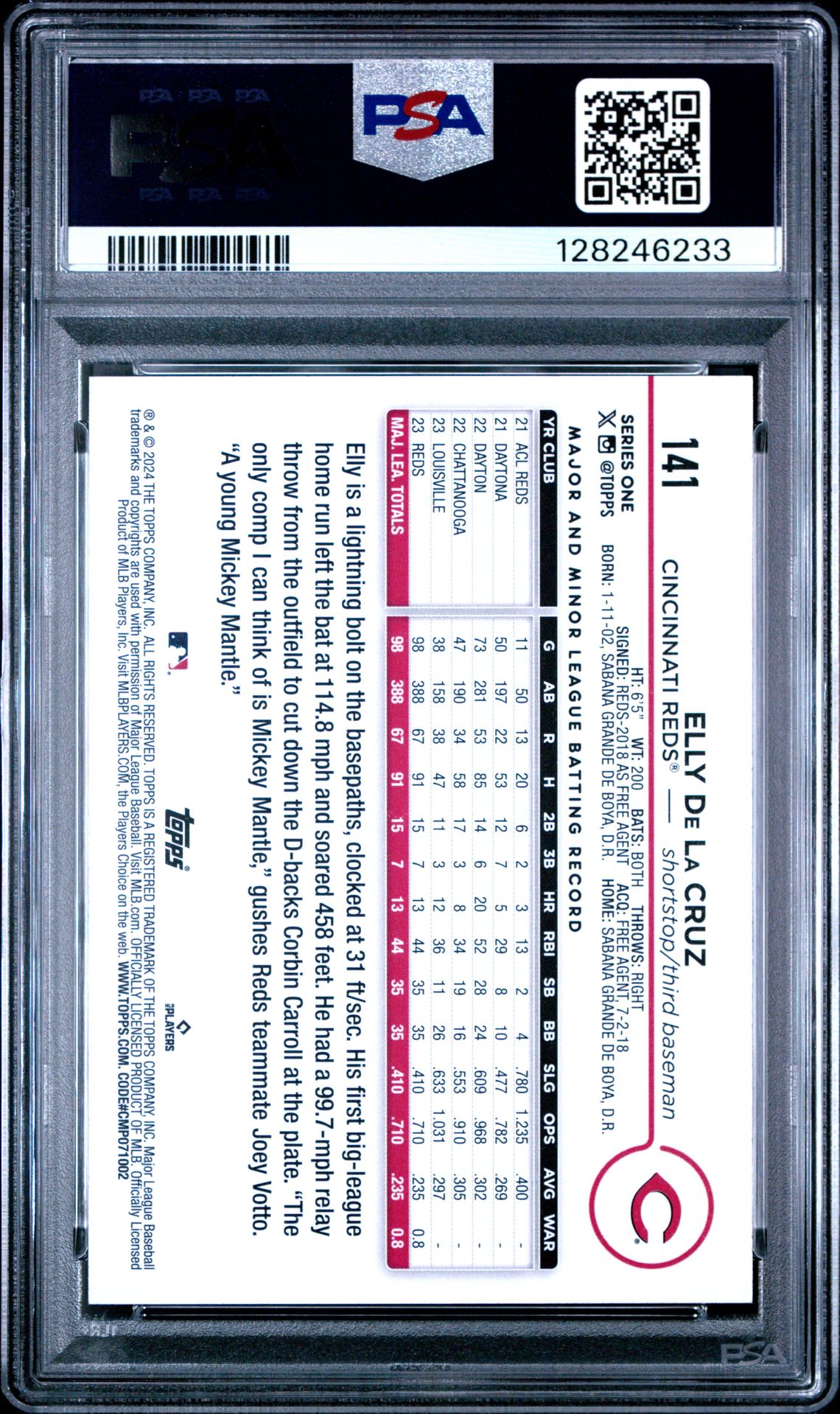 2024 Topps Elly De La Cruz #141 (Yellow) Nm-Mt 8 back