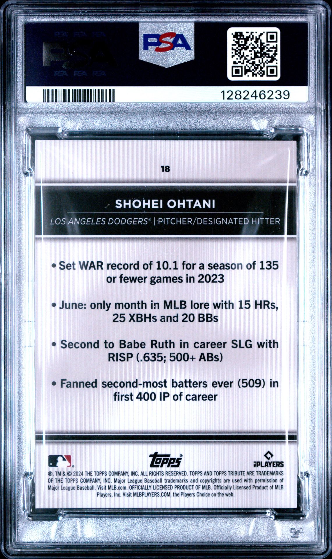 2024 Topps Tribute Shohei Ohtani #18 (Green) Gem Mt 10 back