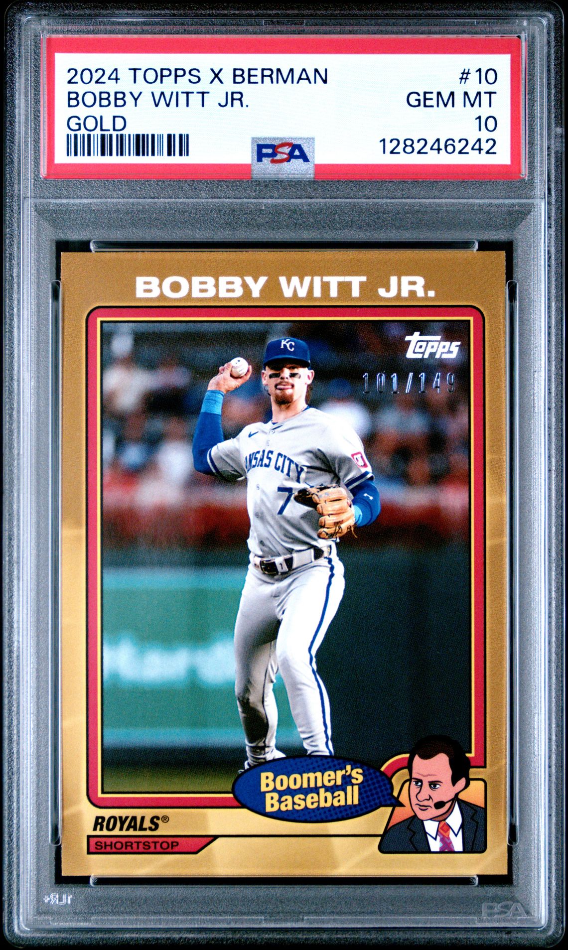 2024 Topps X Chris Berman: Boomer's Baseball Bobby Witt Jr. #10 (Gold) Gem Mt 10 front