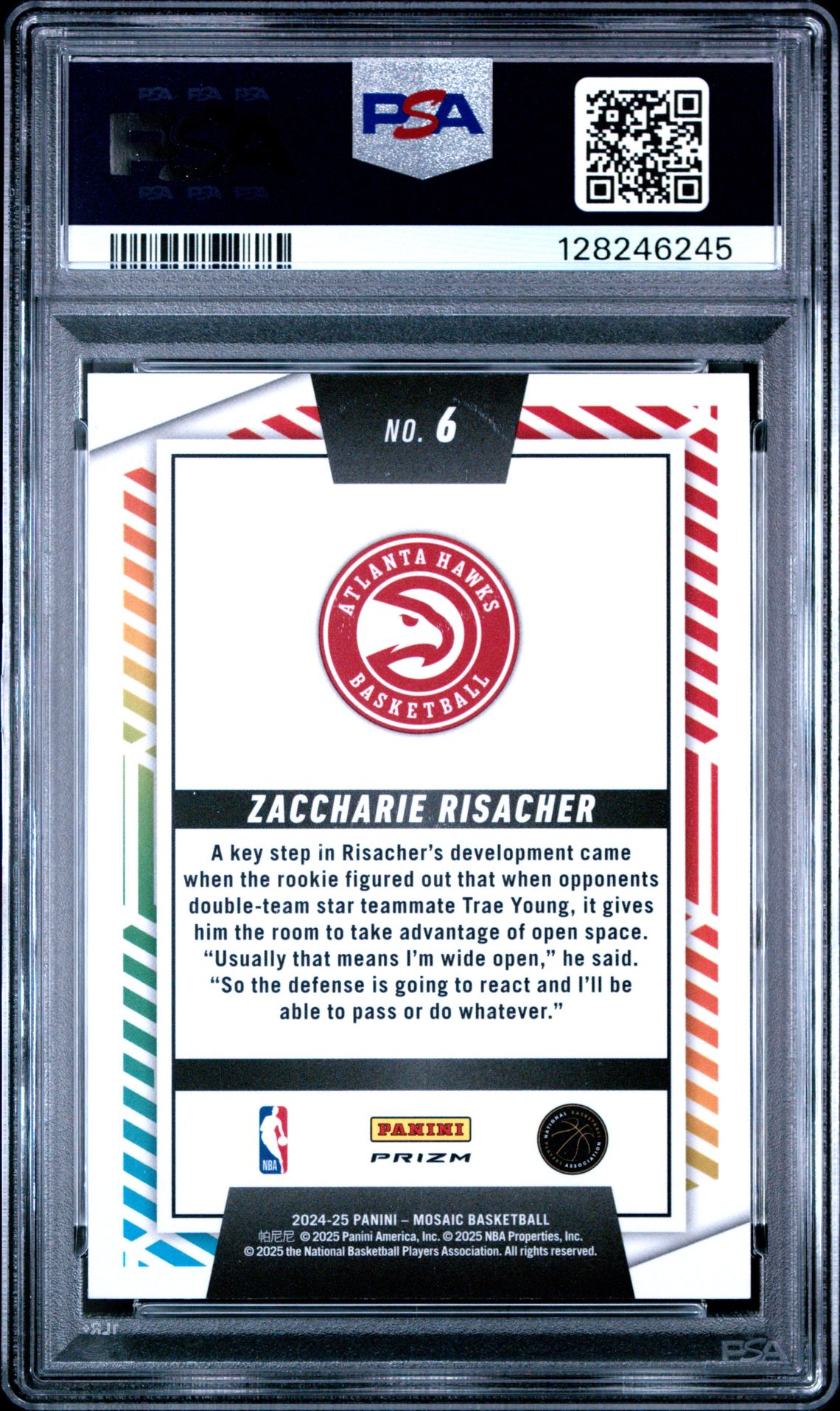 2024 Panini Mosaic Razzle Dazzle Zaccharie Risacher #6 Gem Mt 10 back