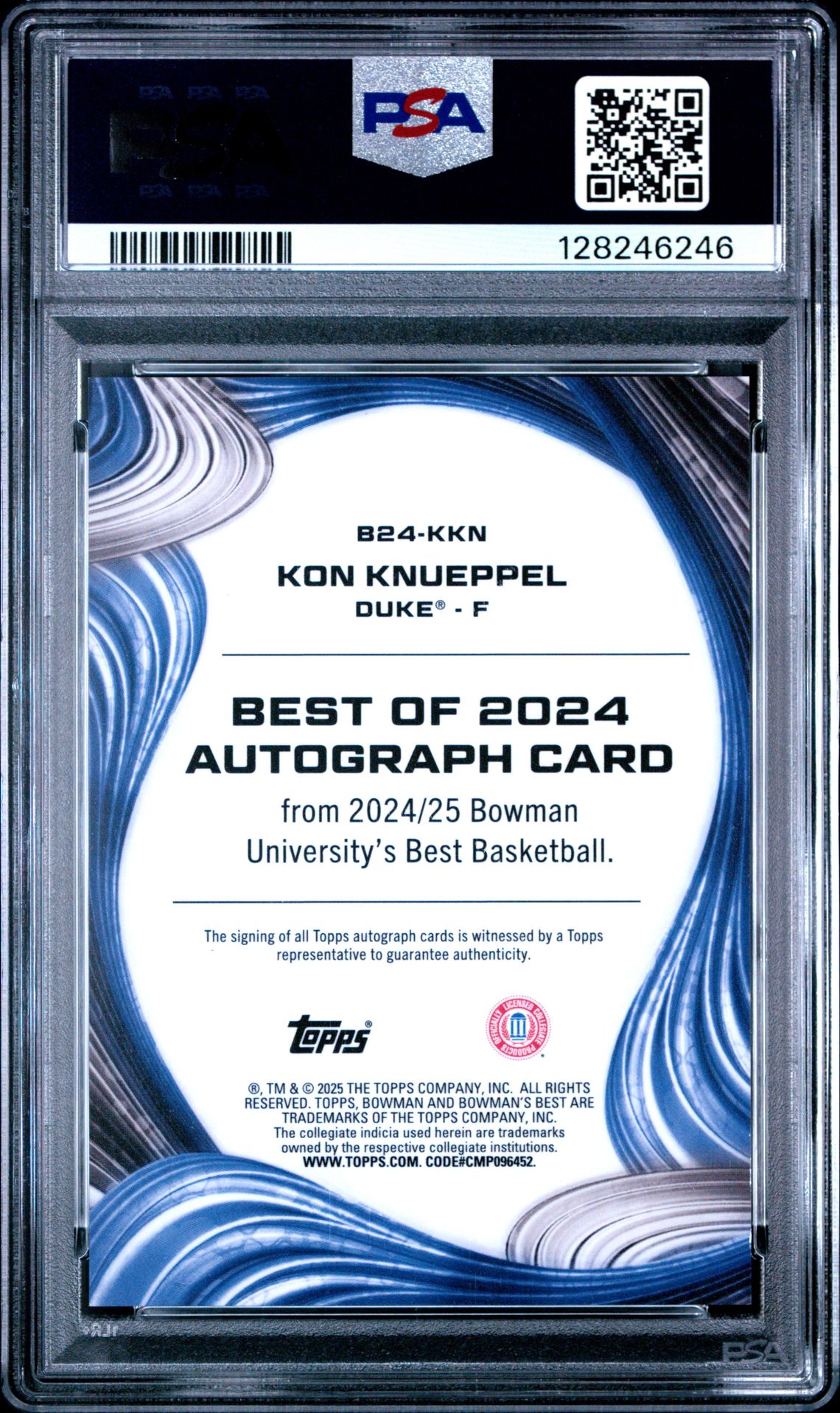 2024 Bowman University Best Best Of 2024 Autographs Kon Knueppel #B24Kkn Gem Mt 10 back