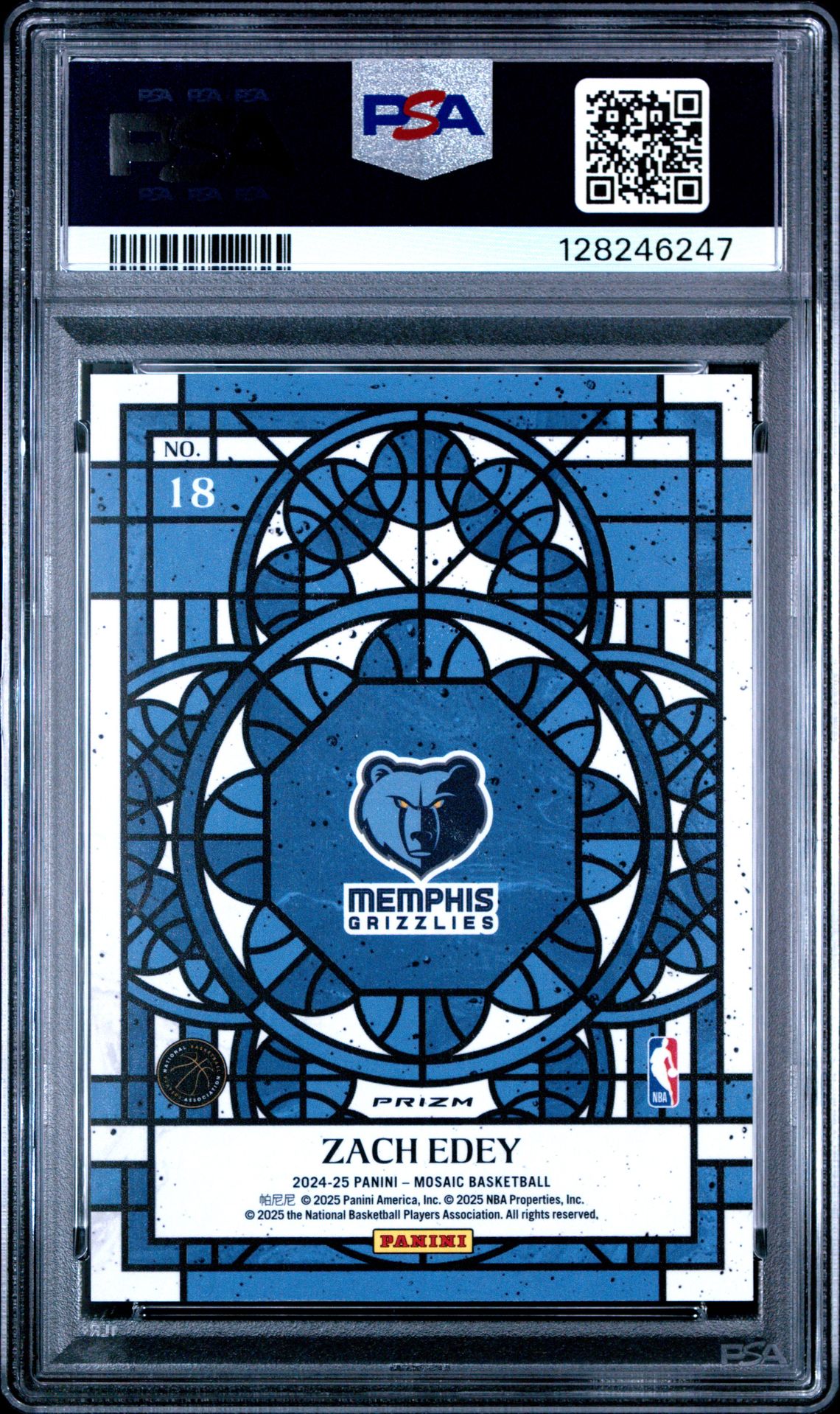 2024 Panini Mosaic Stained Glass Zach Edey #18 Gem Mt 10 back