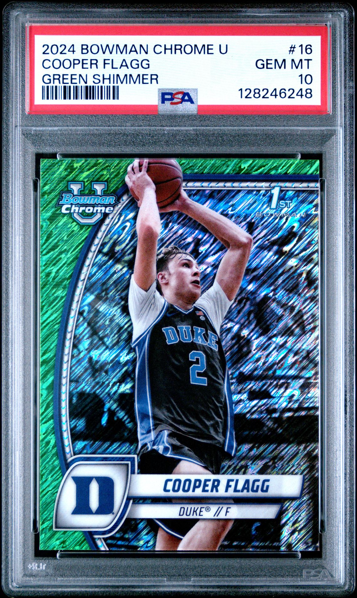 2024 Bowman Chrome University Cooper Flagg #16 (Green Shimmer) Gem Mt 10 front