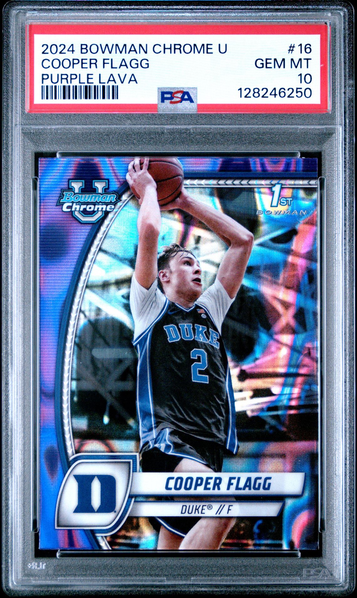 2024 Bowman Chrome University Cooper Flagg #16 (Purple Lava) Gem Mt 10 front