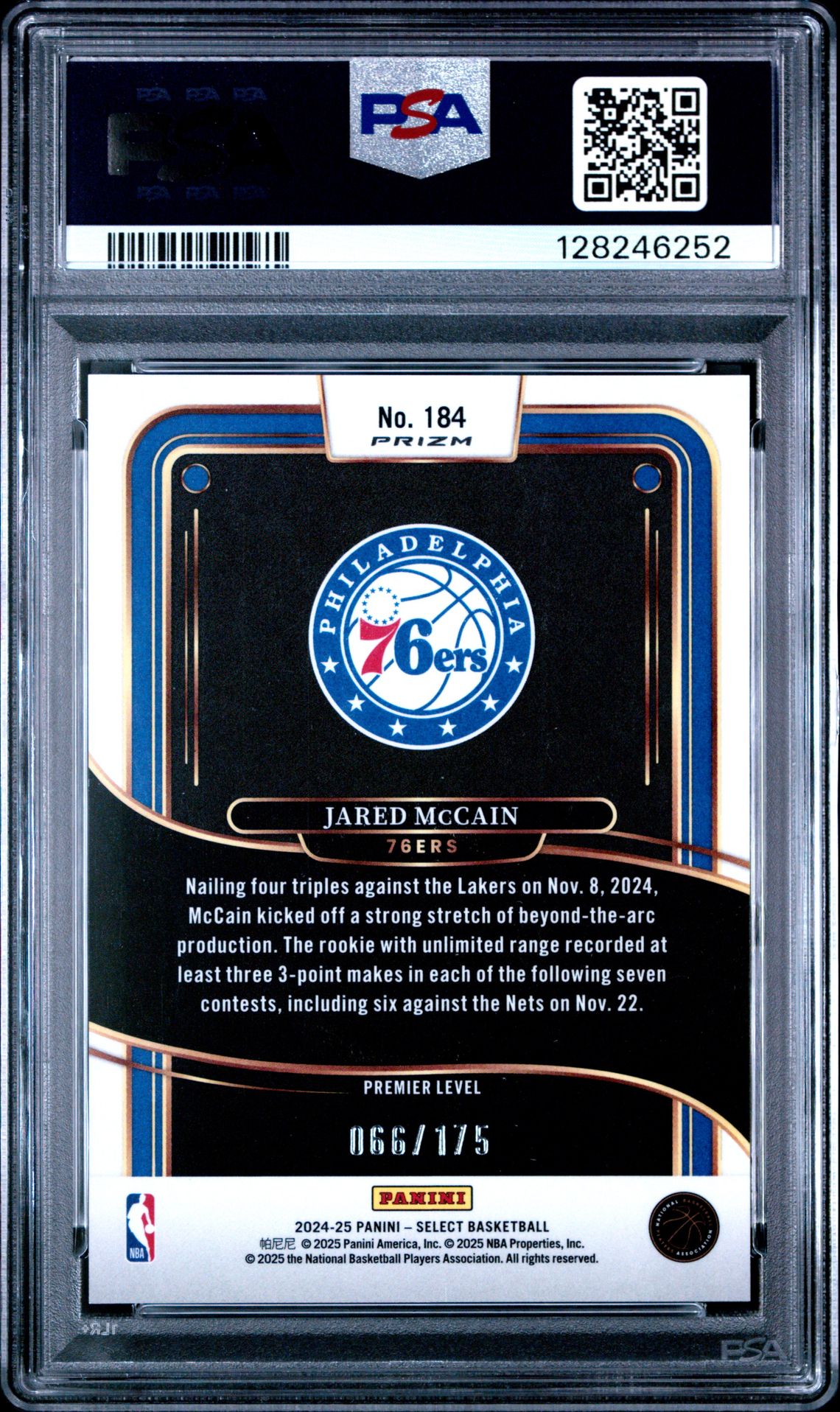 2024 Panini Select Jared Mccain #184 (Maroon Prizm) Gem Mt 10 back