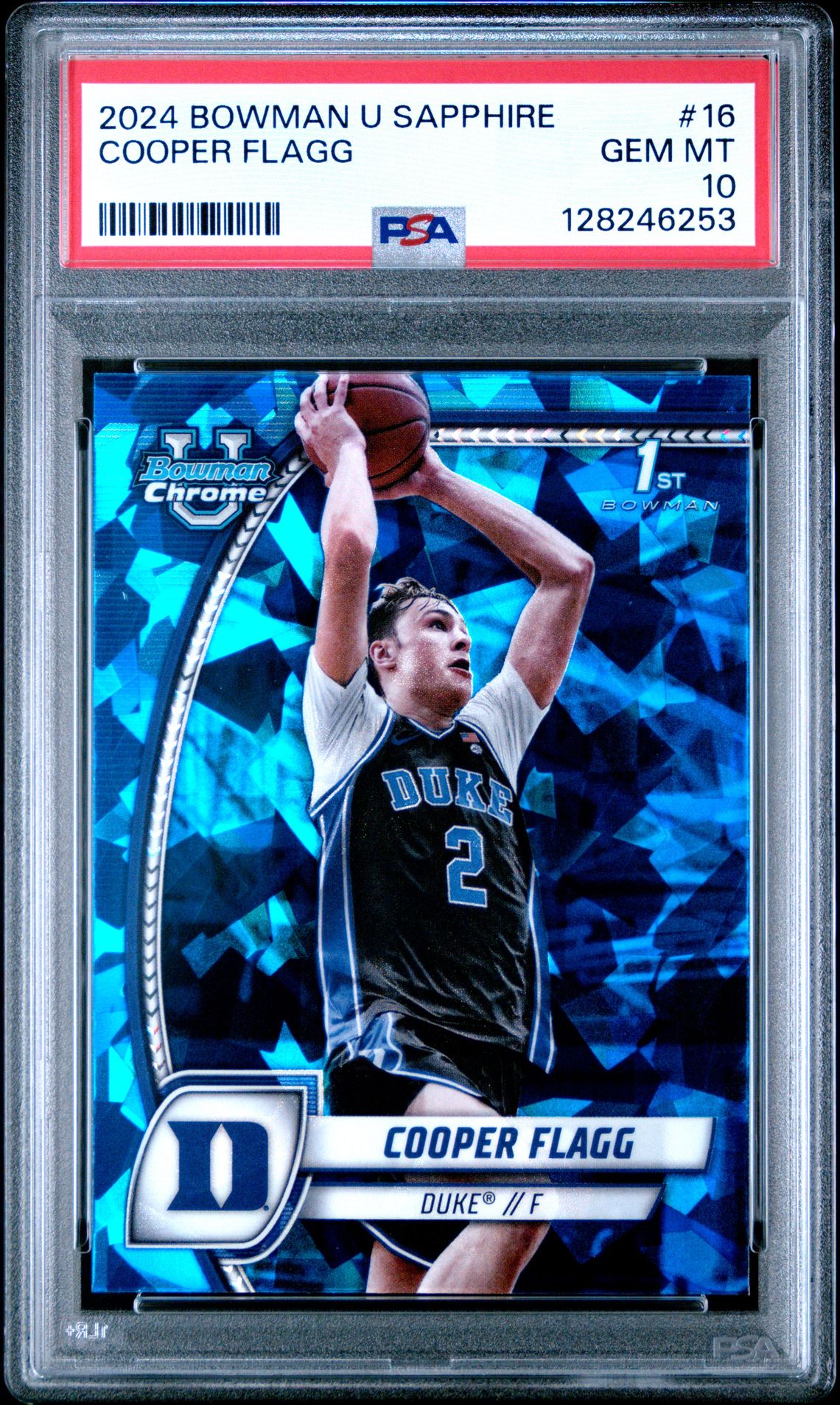 2024 Bowman University Chrome Sapphire Cooper Flagg #16 Gem Mt 10 front