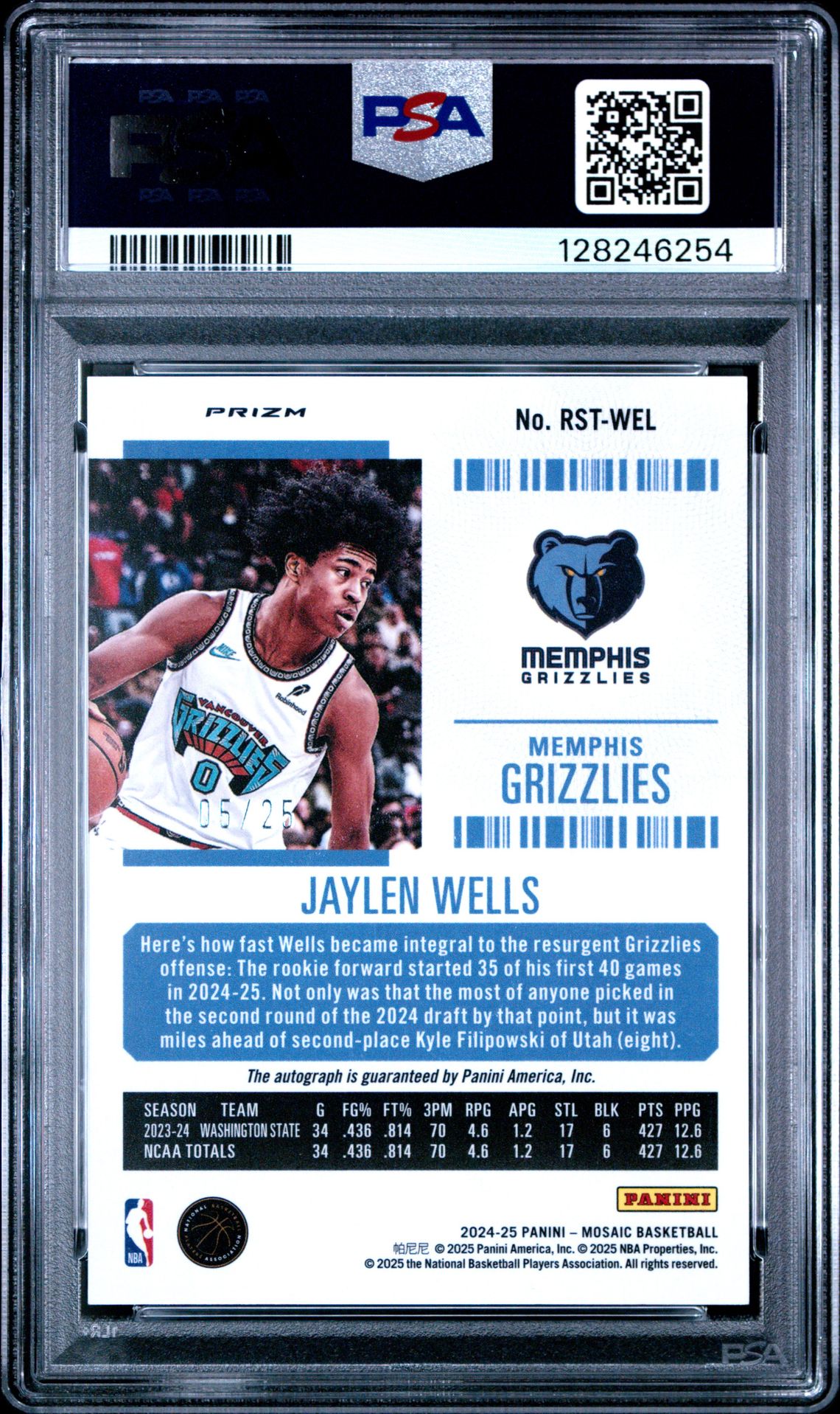 2024 Panini Mosaic Rookie Season Ticket Autographs Jaylen Wells #Rstwel Mint 9 back