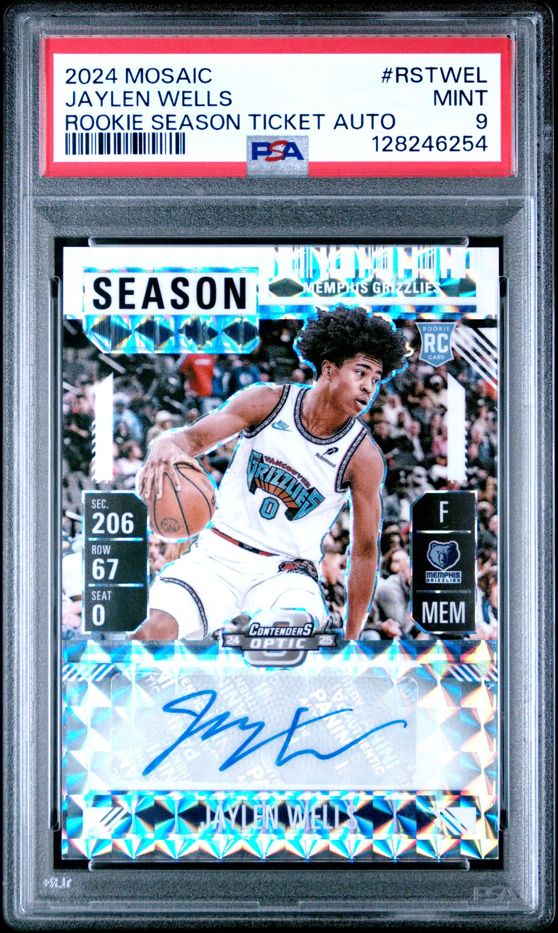 2024 Panini Mosaic Rookie Season Ticket Autographs Jaylen Wells #Rstwel Mint 9 front