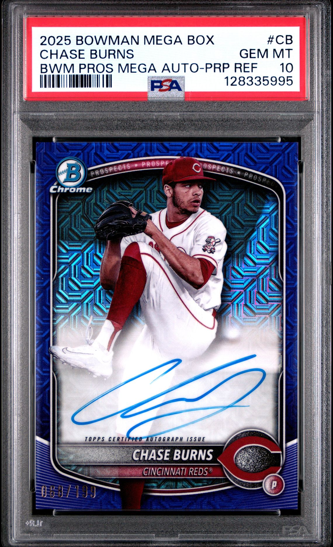 2025 Bowman Mega Box Bowman Prospect Mega Autographs Chase Burns #Cb (Bwm Pros Mega Auto-Prp Ref) Gem Mt 10 front