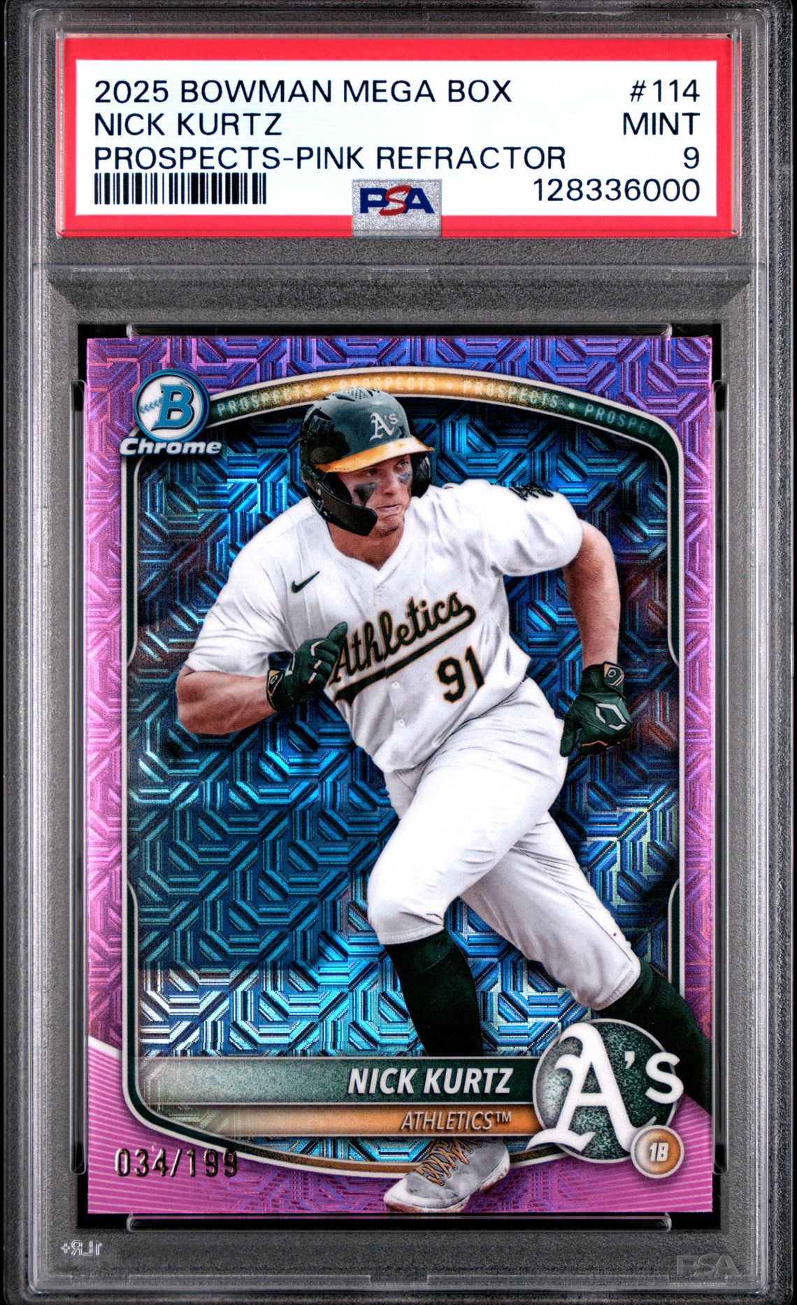2025 Bowman Mega Box Chrome Prospects Nick Kurtz #114 (Prospects-Pink Refractor) Mint 9 front