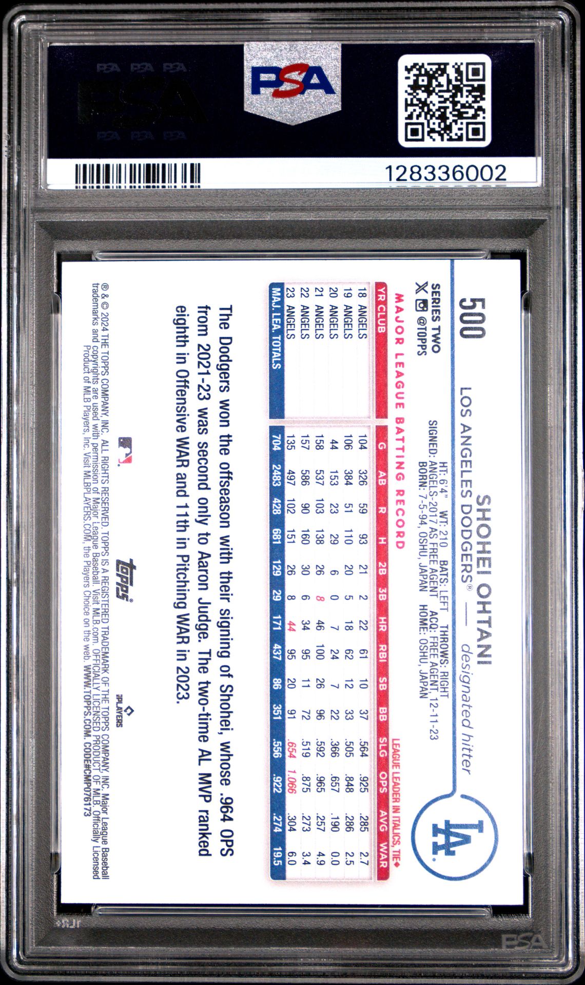 2024 Topps Shohei Ohtani #500 Nm-Mt 8 back