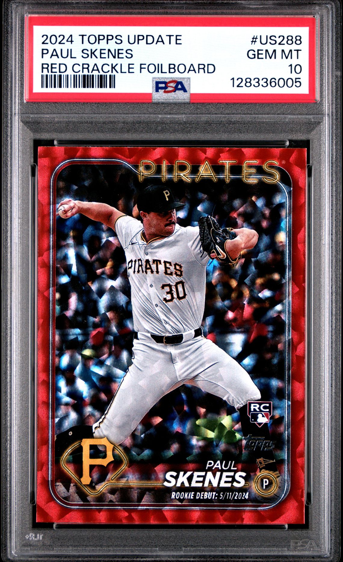 2024 Topps Update Paul Skenes #Us288 (Red Crackle Foilboard) Gem Mt 10 front