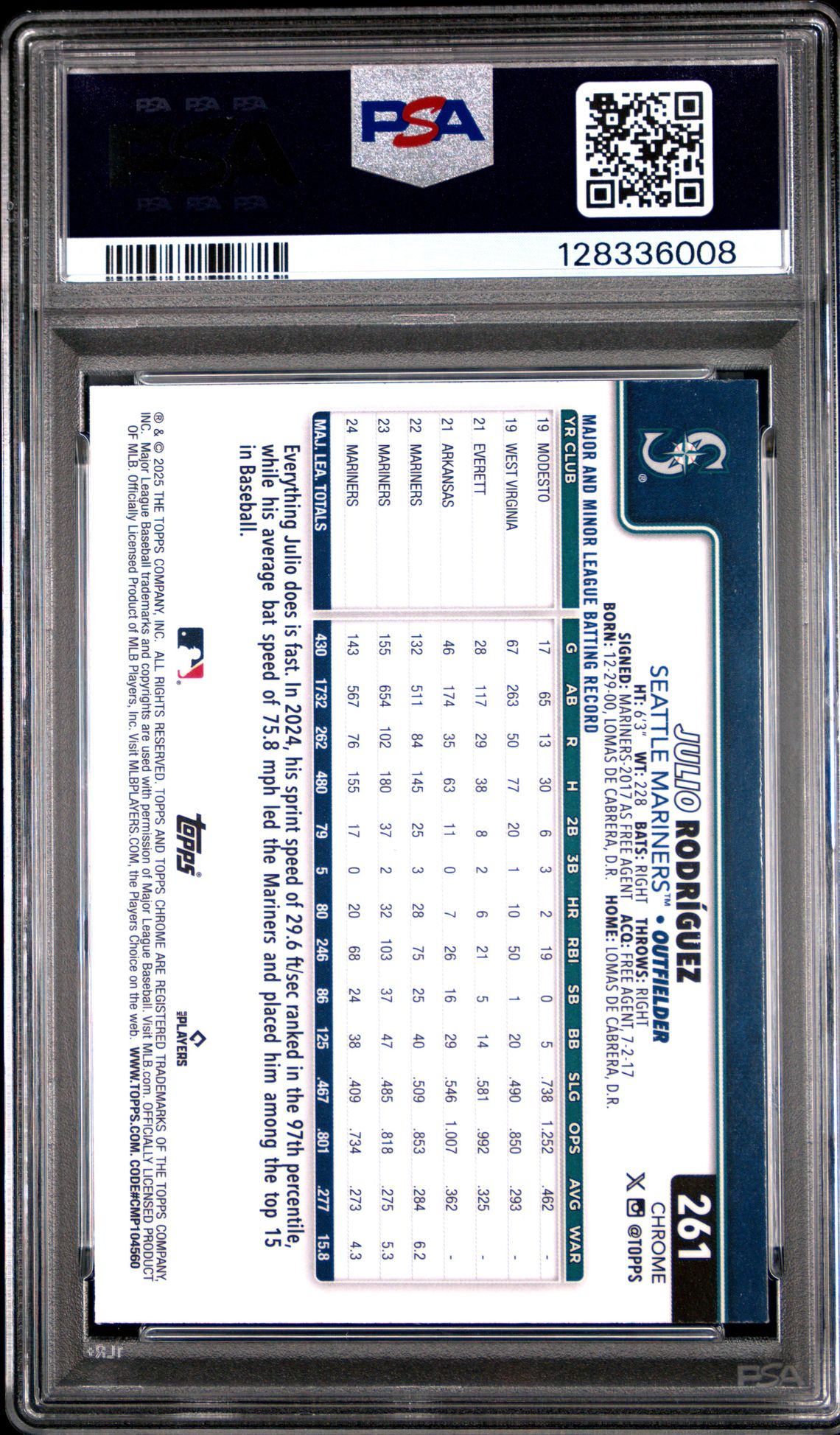 2025 Topps Chrome Julio Rodriguez #261 (Variation) Mint 9 back