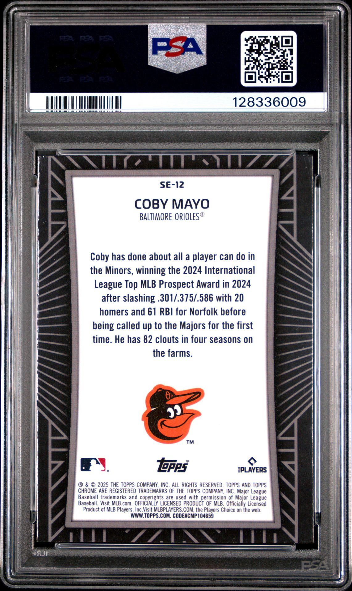 2025 Topps Chrome Shadow Etch Coby Mayo #Se12 Mint 9 back