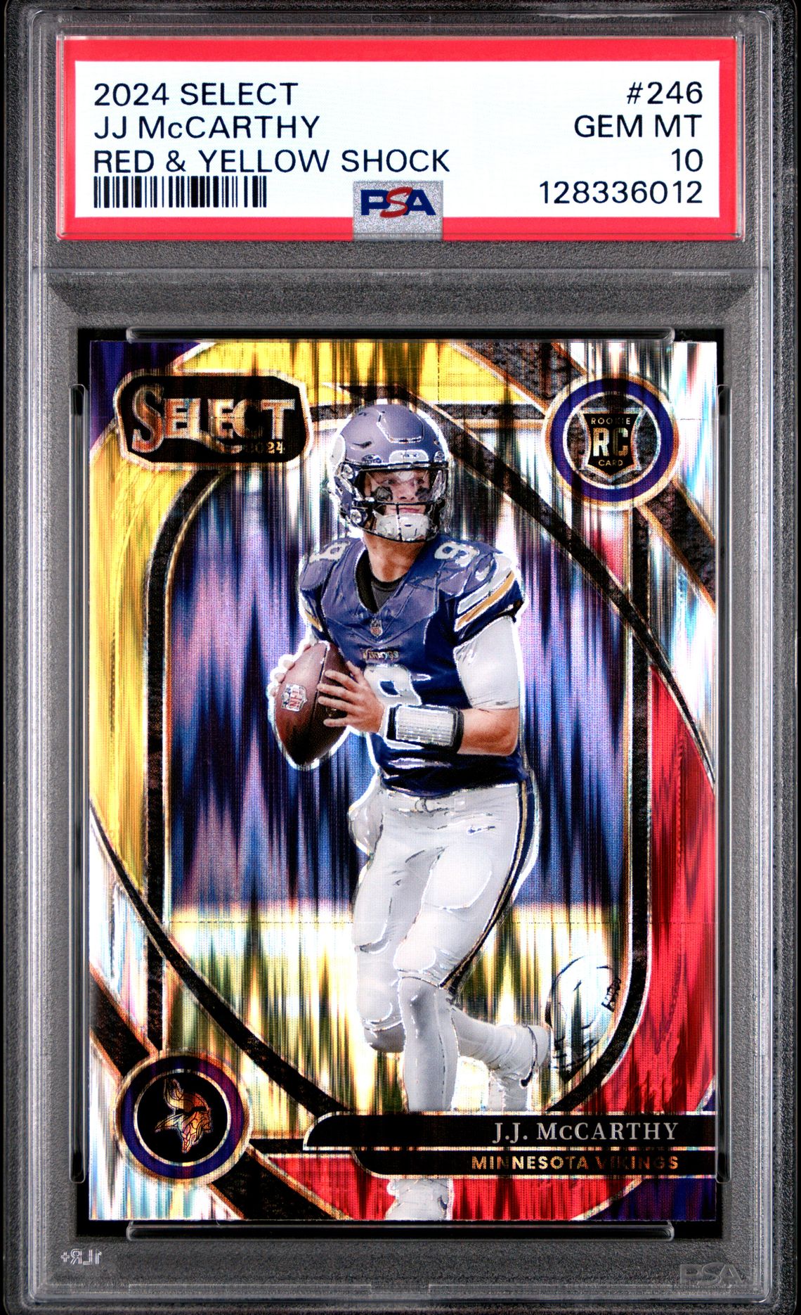 2024 Panini Select Jj Mccarthy #246 (Red & Yellow Shock) Gem Mt 10 front
