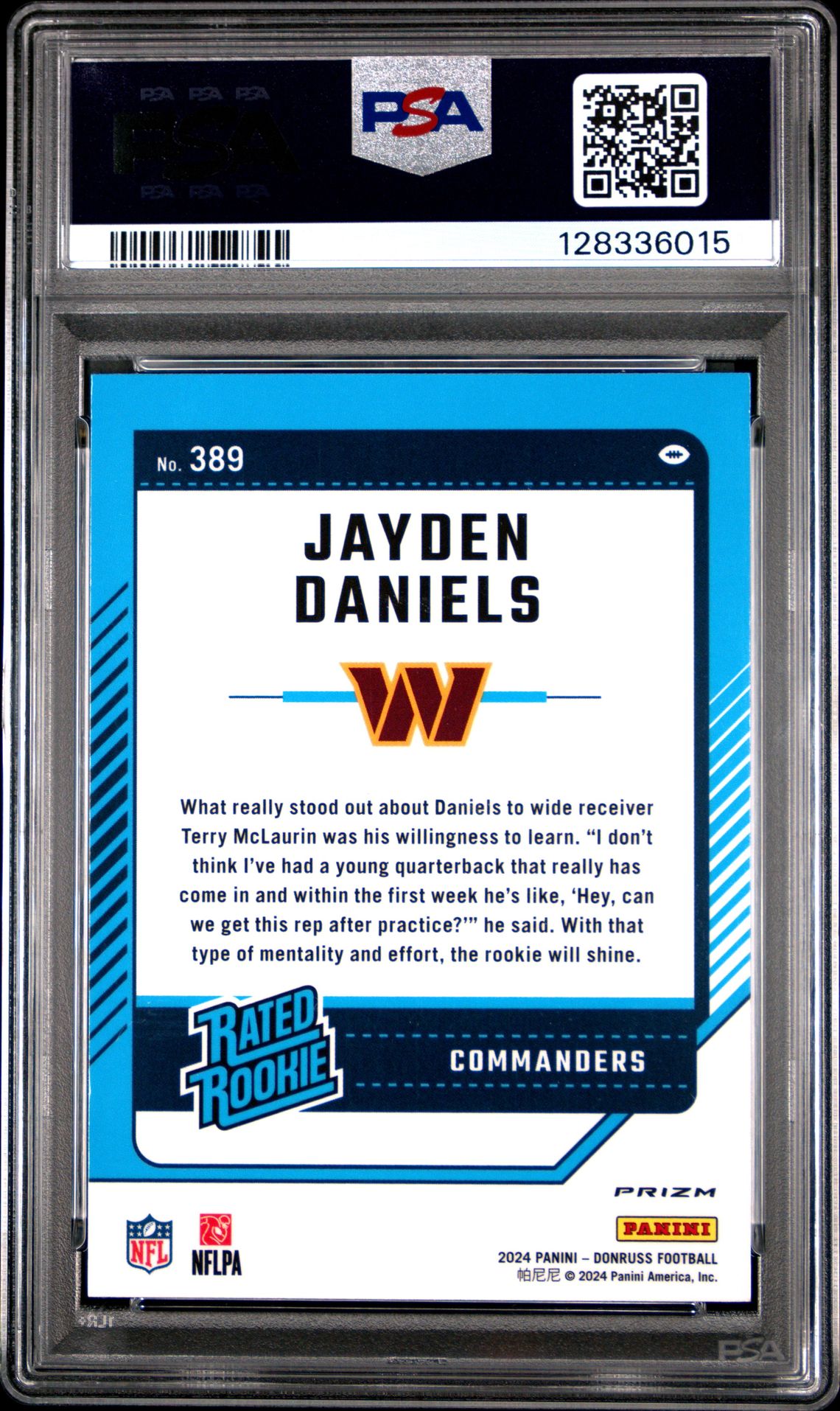 2024 Panini Donruss Jayden Daniels #389 (Optic Preview-Red Wave) Mint 9 back