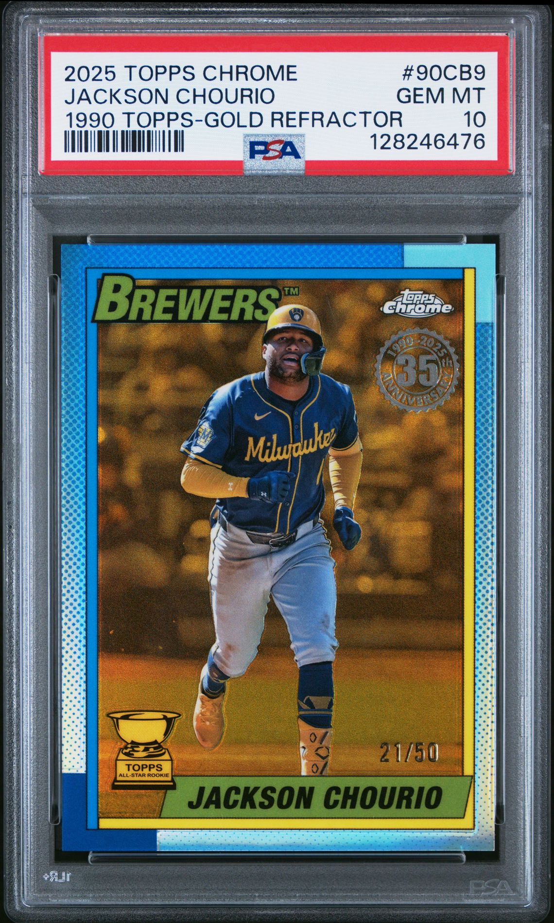2025 Topps Chrome 1990 Topps Jackson Chourio #90Cb9 (1990 Topps-Gold Refractor) Gem Mt 10 front